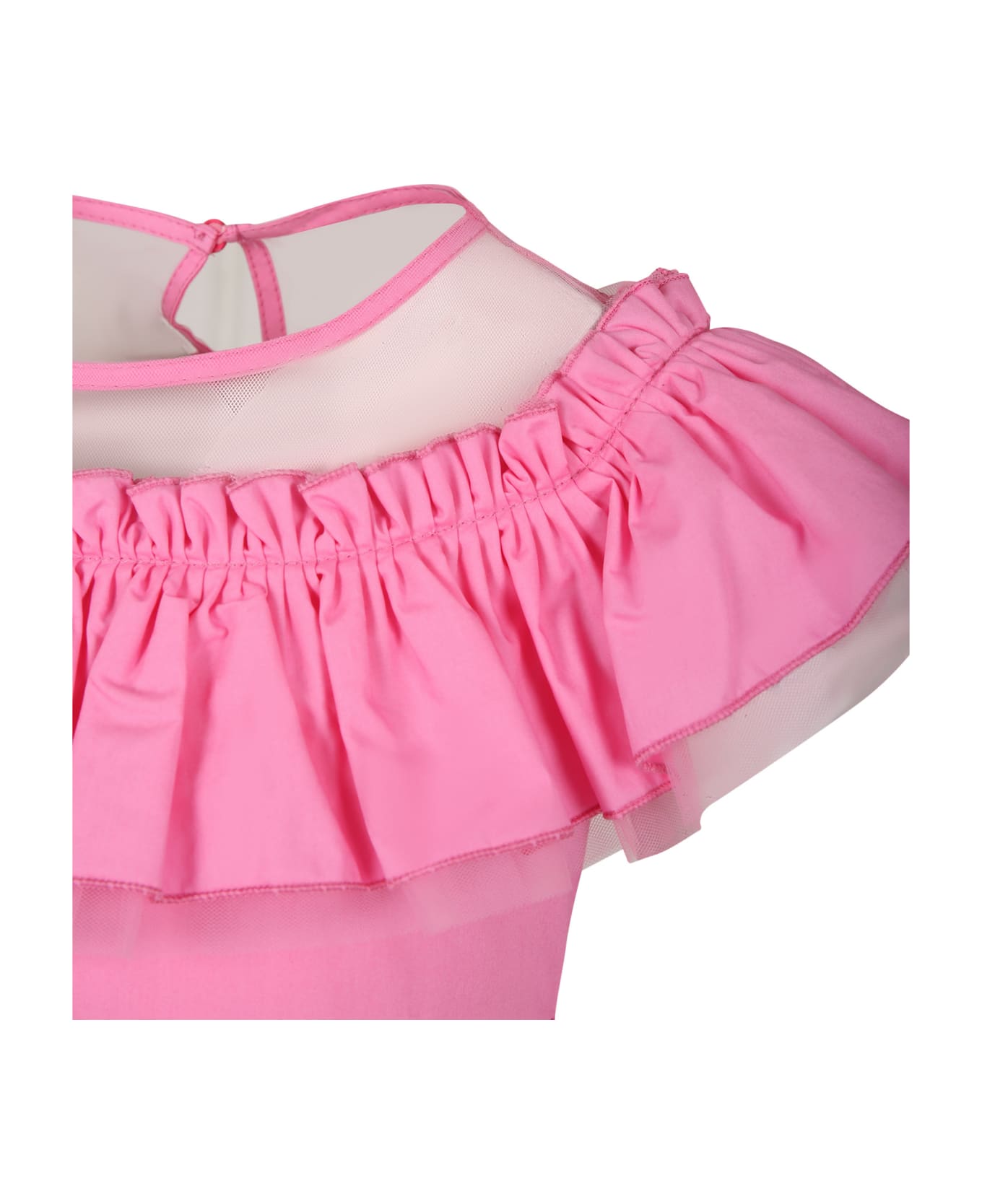 Monnalisa Pink Dress For Girl With Tulle And Ruffles - Pink ワンピース＆ドレス
