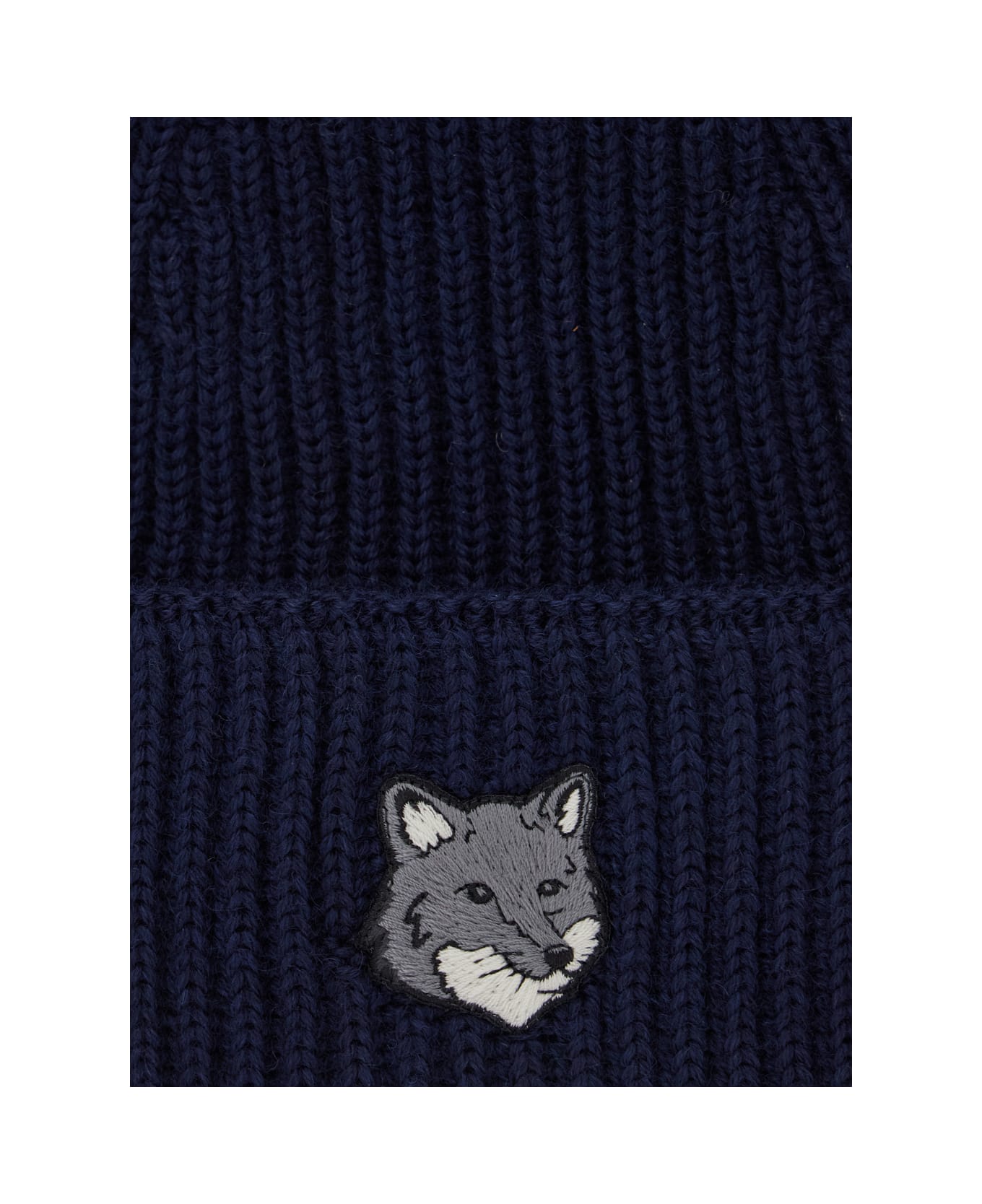 Maison Kitsuné Blue Knit Beanie With Logo Patch On The Front In Wool Man - Blu
