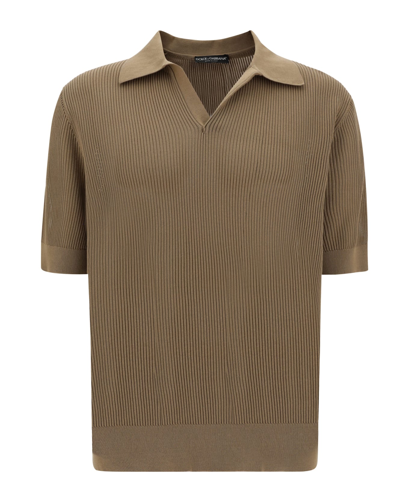 Dolce & Gabbana Perforated Cotton Polo Shirt - Beige