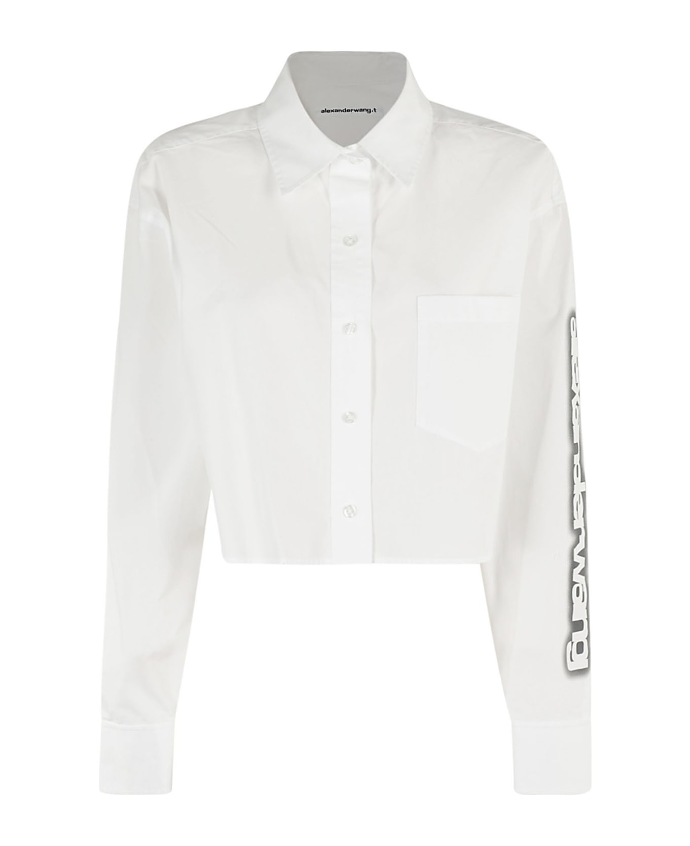 T by Alexander Wang Button Down Cropped Shirt With Halo Glow Print