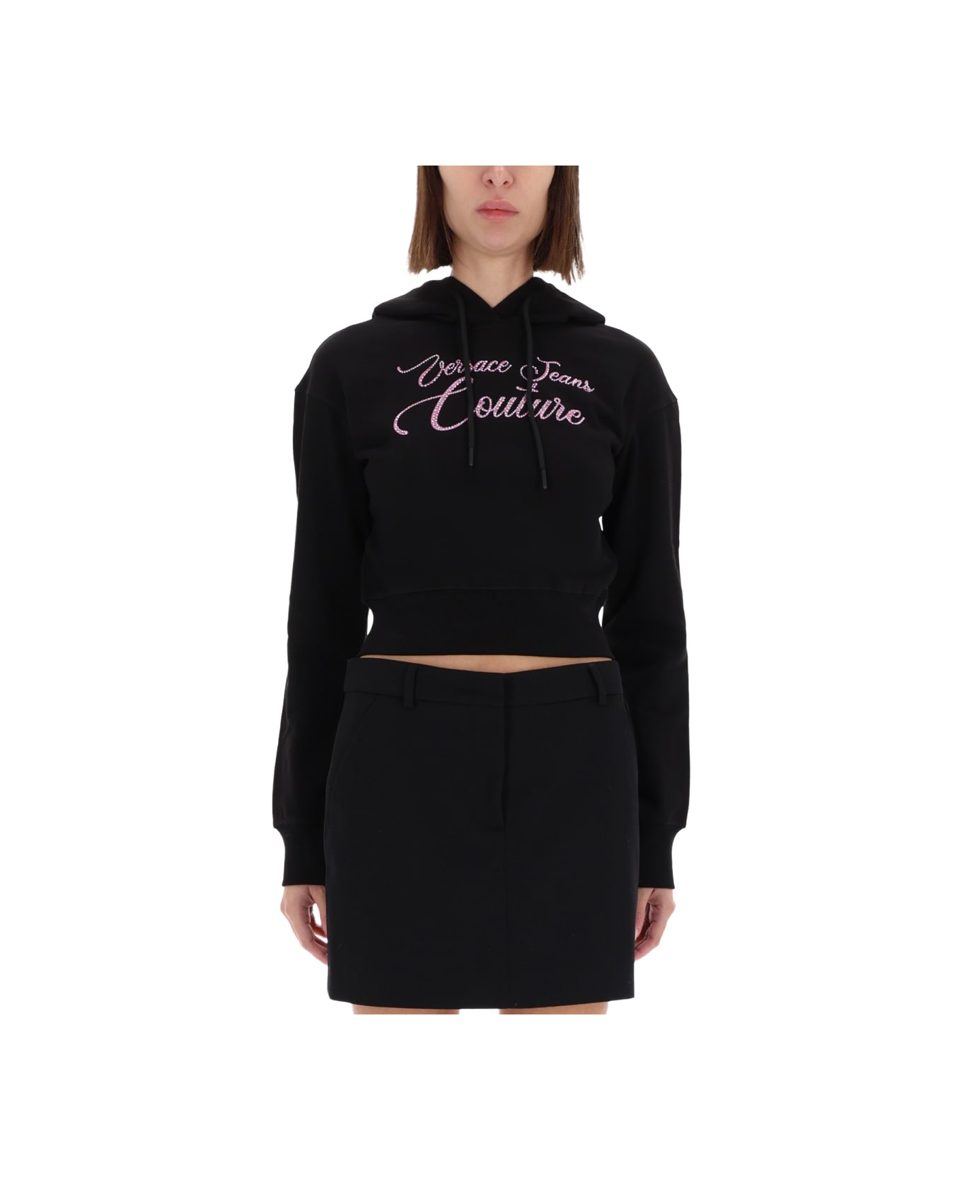 Versace Jeans Couture Cropped Sweatshirt With Logo - BLACK