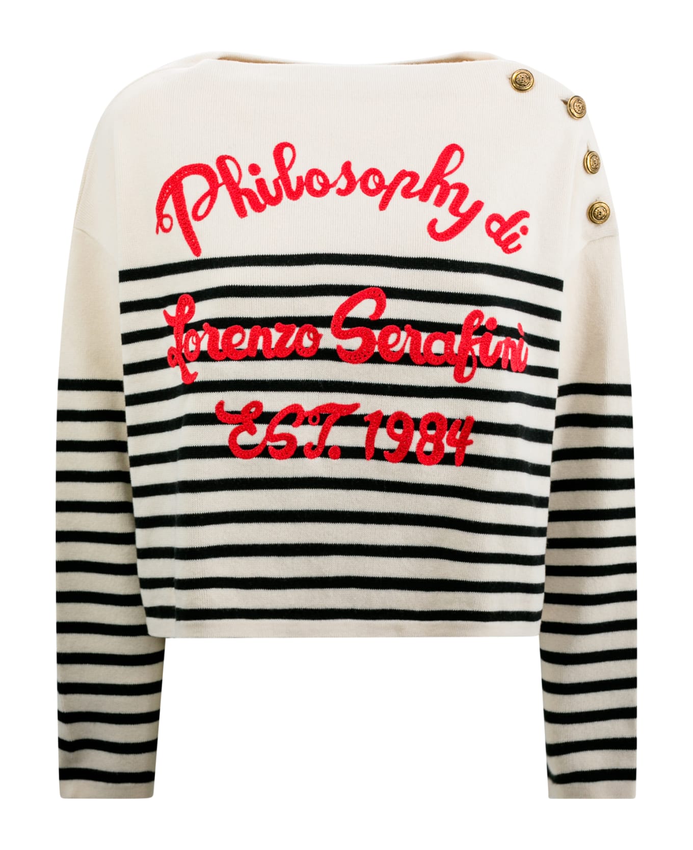 Philosophy di Lorenzo Serafini Striped Sweater With Button Insert - Ivory ニットウェア