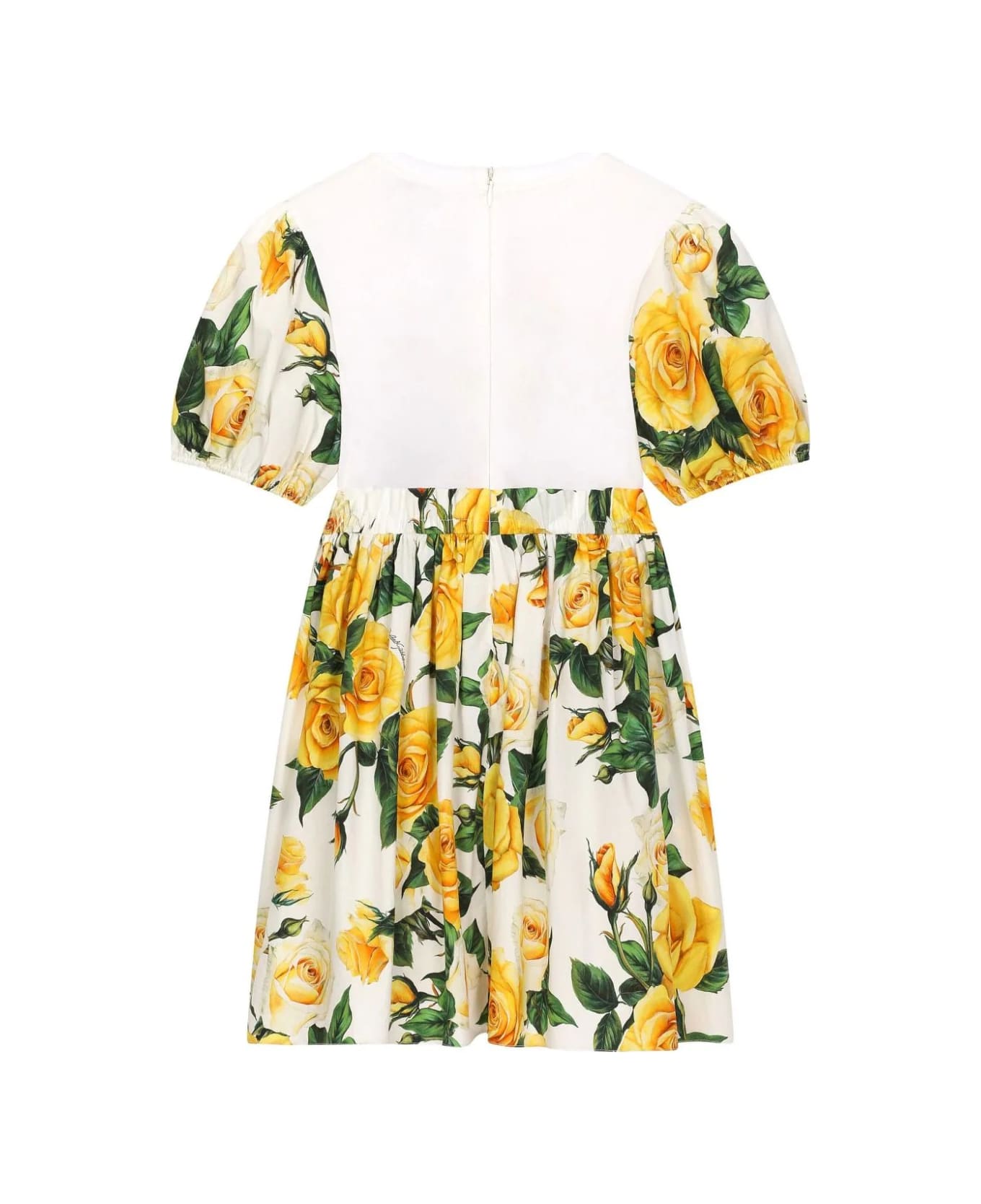Dolce & Gabbana Jersey And Poplin Dress With Dg Logo And Yellow Rose Print - Yellow