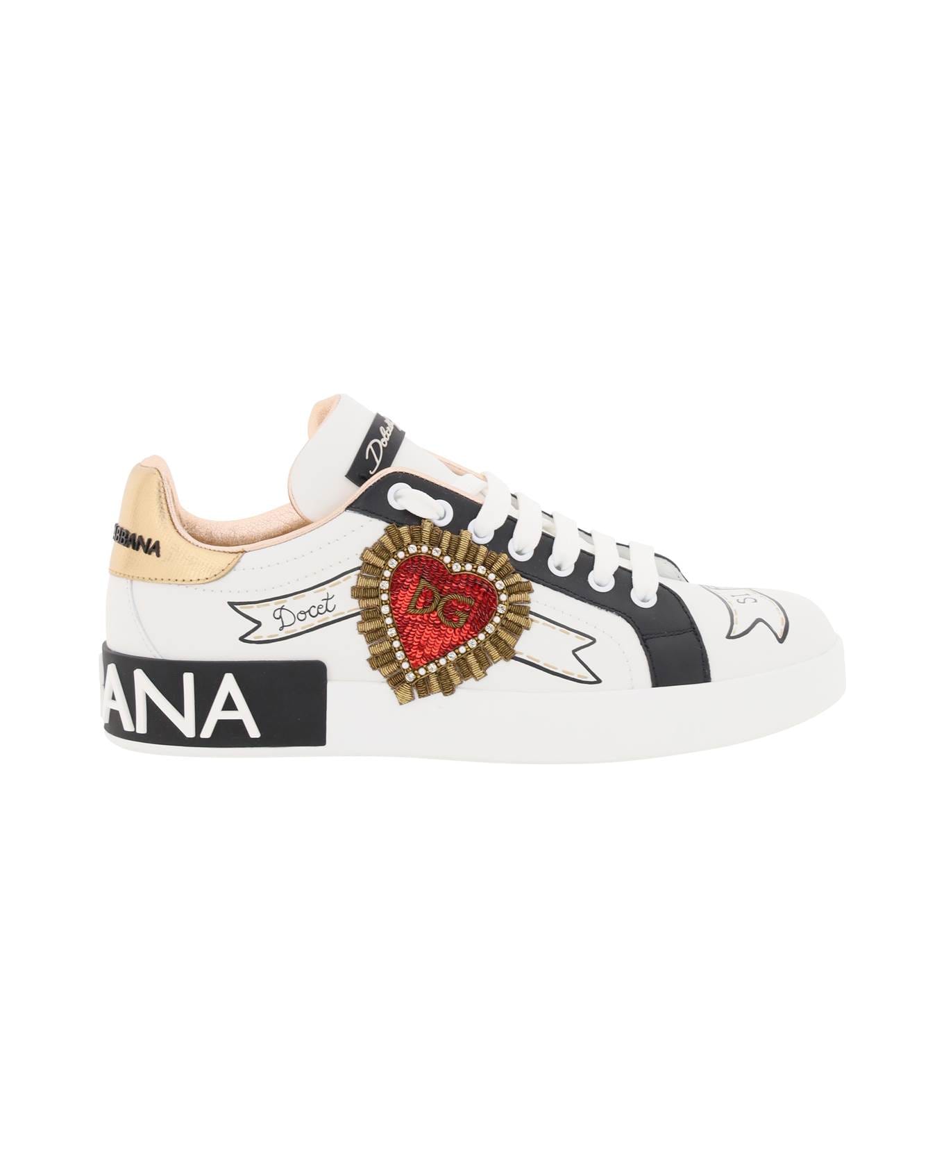 Dolce & Gabbana Portofino Sneakers With Dg Heart - Bianco