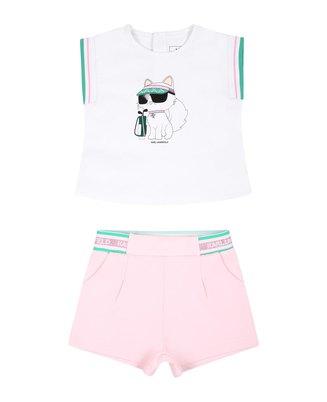 Karl Lagerfeld Kids Pink Suit For Baby Girl With Choupette And Logo - Pink