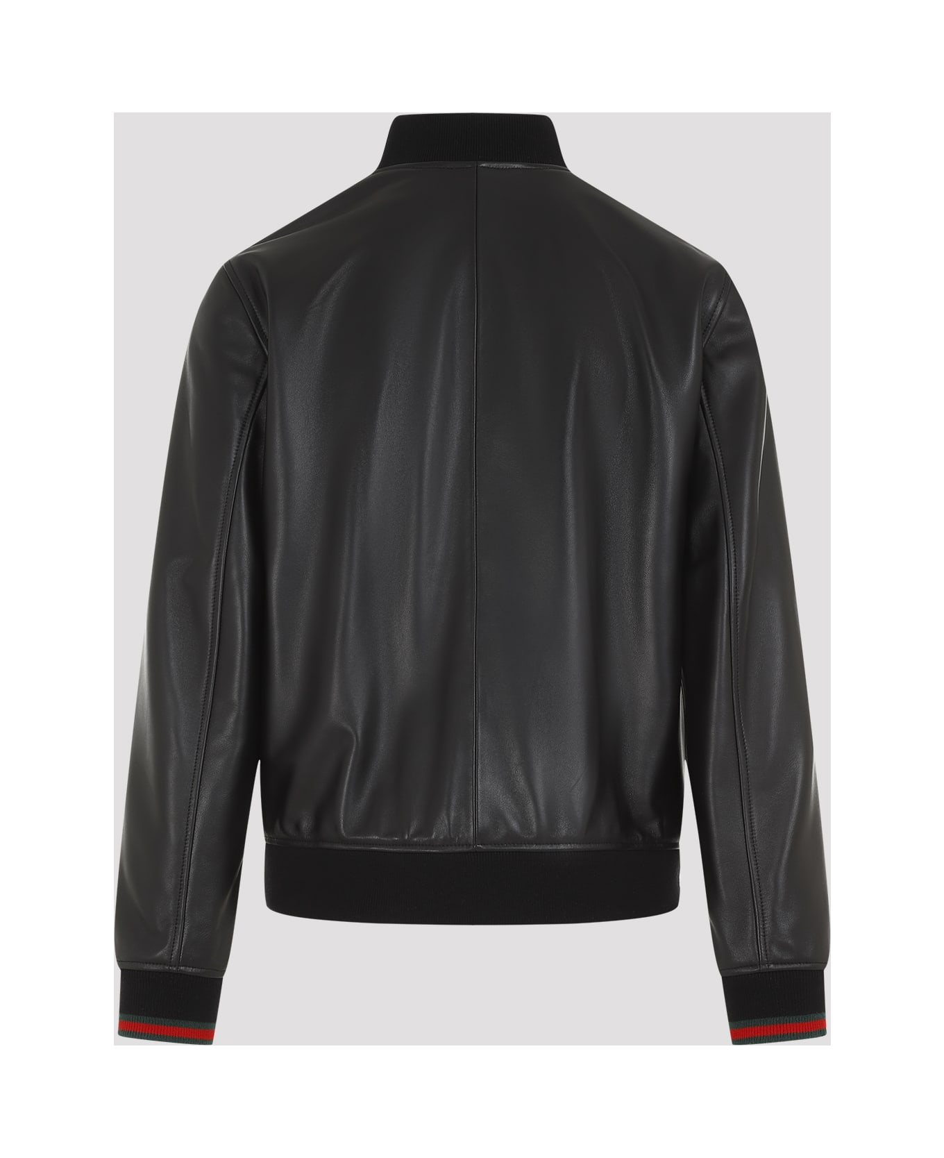 Gucci Leather Bomber Jacket - Black Green Red