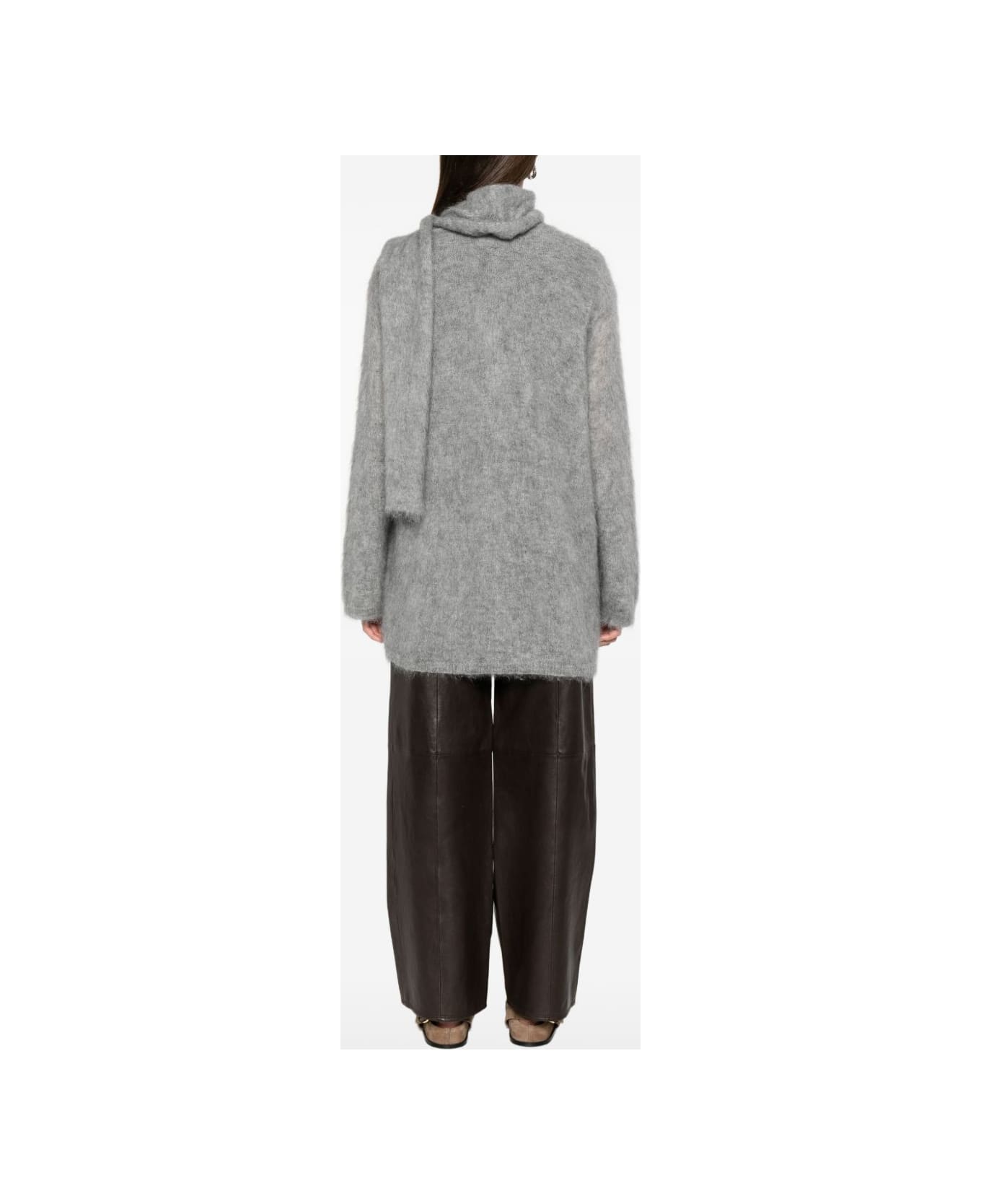 Forte_Forte Wool Scarfed Cardigan - Grey