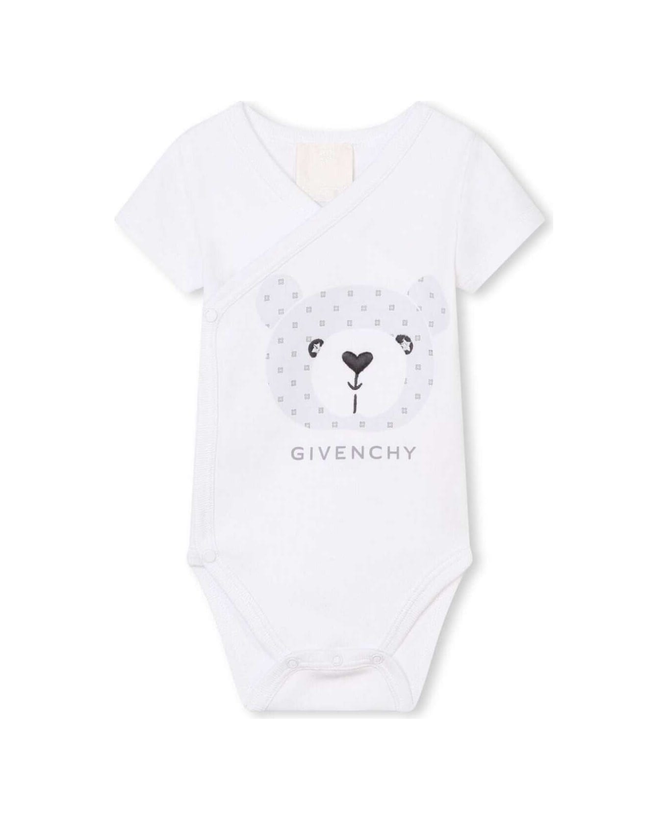 Givenchy Two White Jumpers Sets With Teddy Bear Print In Cotton Baby - White