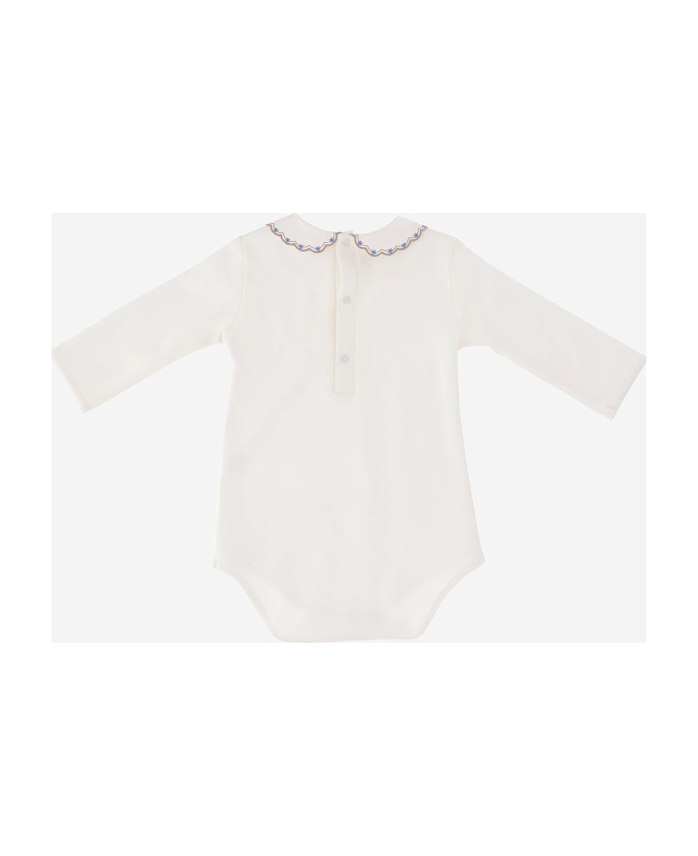 Nicoletta Fanna Cotton Bodysuit With Embroidered Collar - White