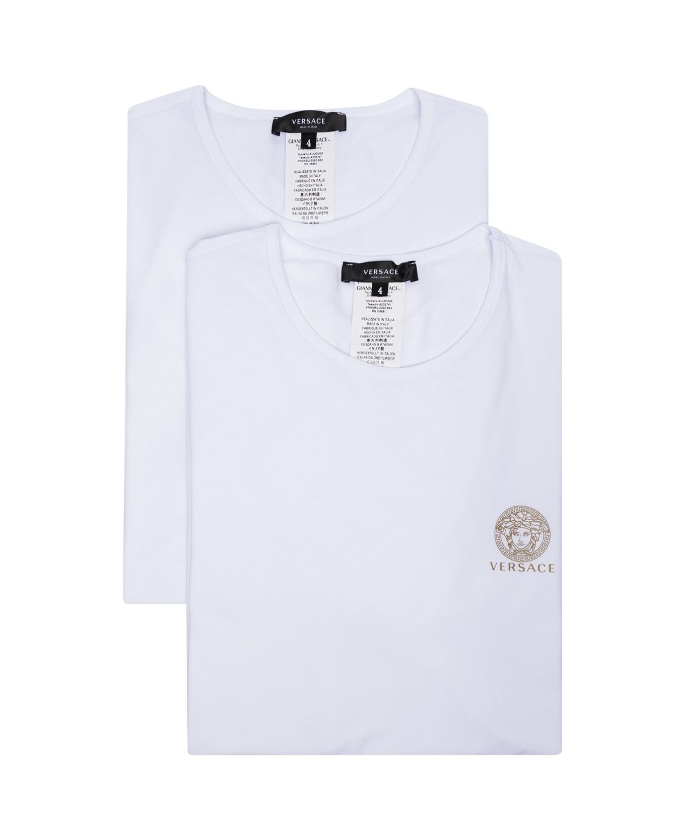Versace Man's Set Of Two White Cotton Crew Neck T-shirts With Logo - Optical White