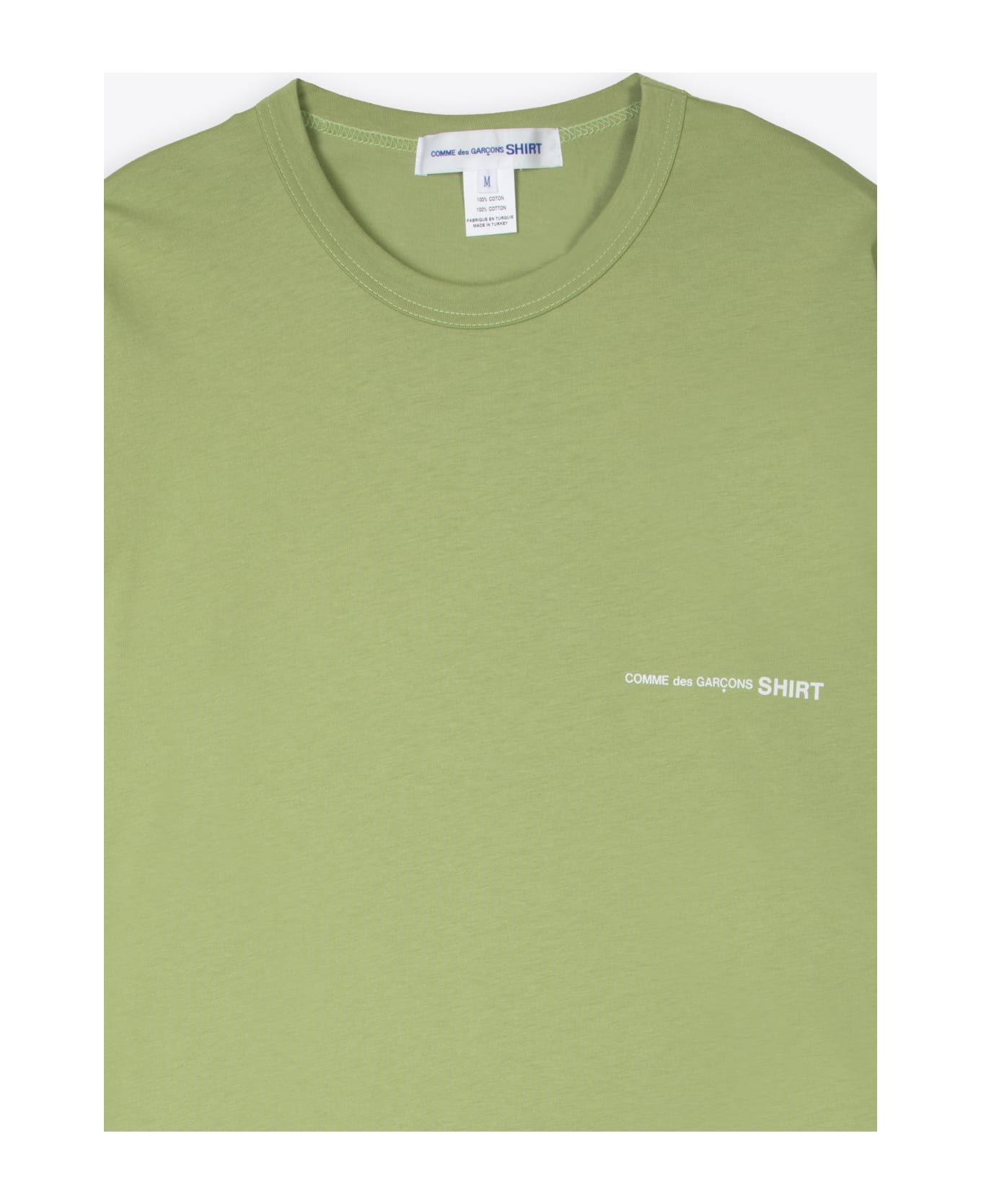 Comme des Garçons Shirt Mens T-shirt Knit Green cotton oversize t-shirt with chest logo - Cachi