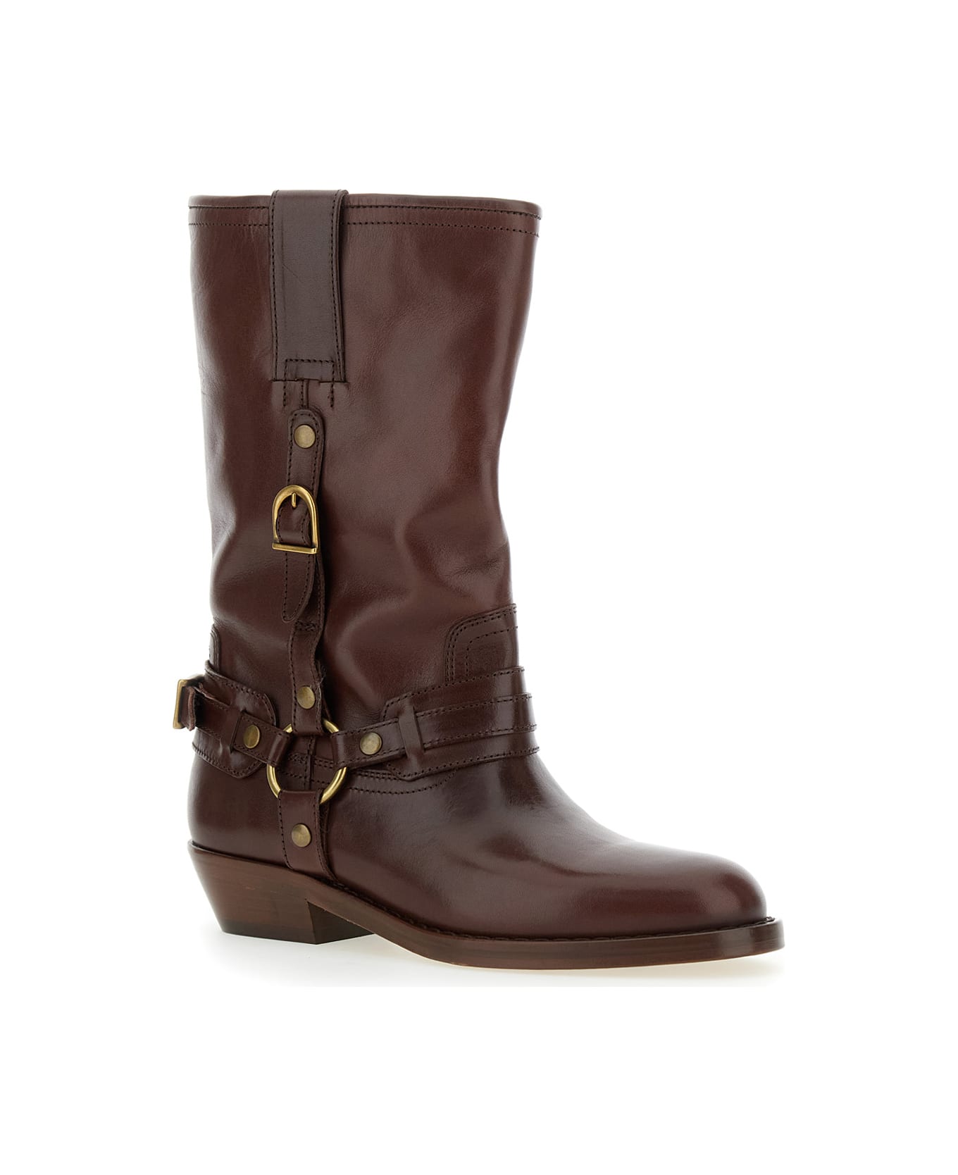Isabel Marant 
heiko
 Brown Ankle Boots With Buckle And Stud Embellishments In Leather Woman - Brown
