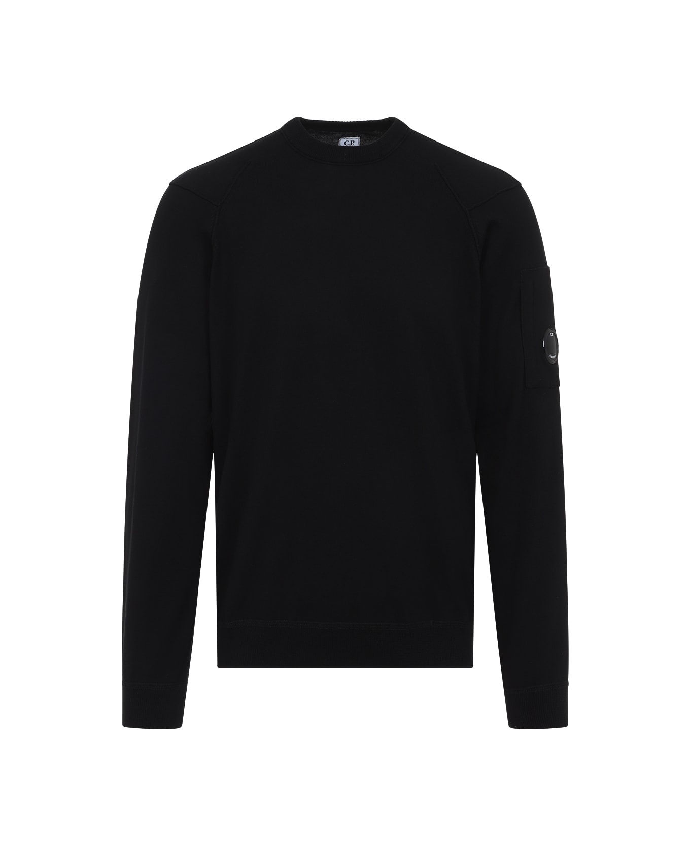 C.P. Company Sea Island Crew Neck Lens Knit Pullover - Black