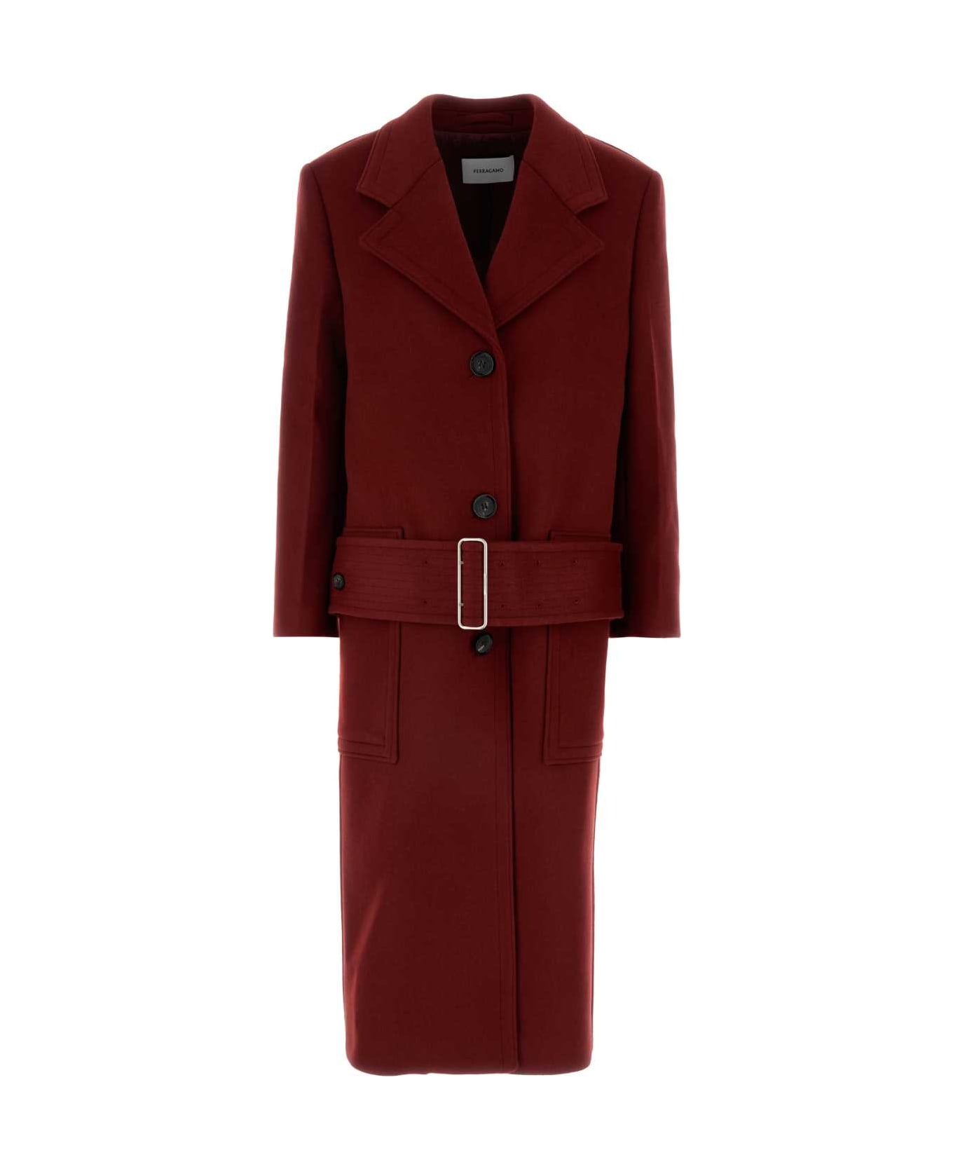 Ferragamo Tiziano Red Wool Blend Coat - BORDEAUX