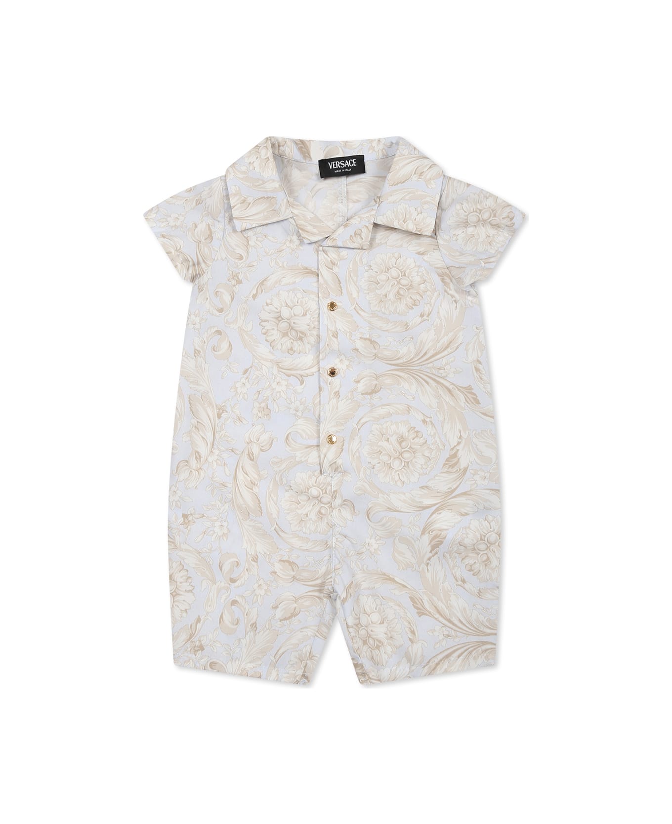 Versace Light Blue Babygrow For Baby Boy With Baroque Print - Light Blue