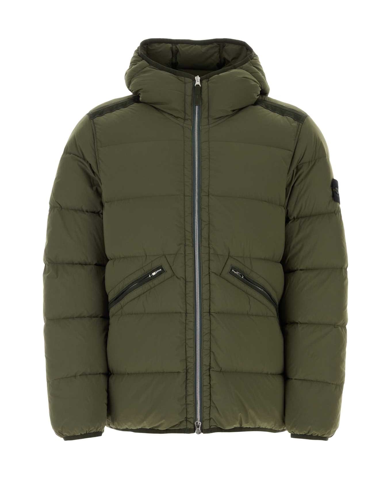 Stone Island Army Green Stretch Nylon Down Jacket - MUSK