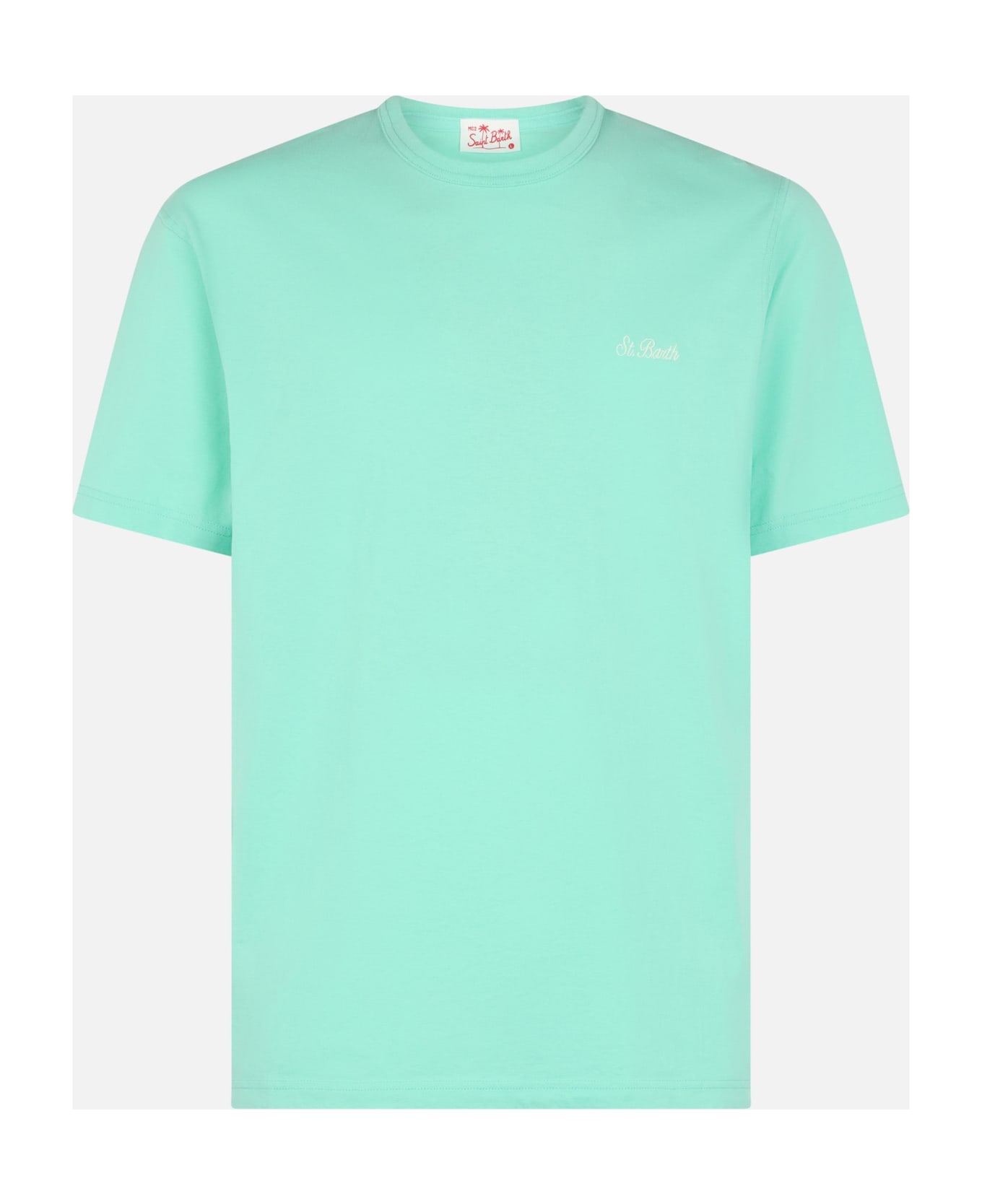 MC2 Saint Barth Man Sage Green Cotton Jersey T-shirt Dover With St. Barth Embroidery - GREEN