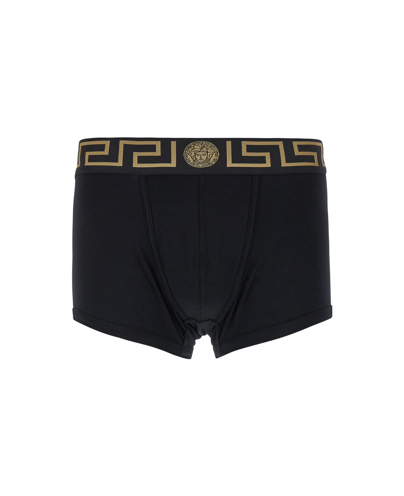 Versace Black Boxer Briefs With Greca And Medusa Detail In Stretch Cotton Man - Black
