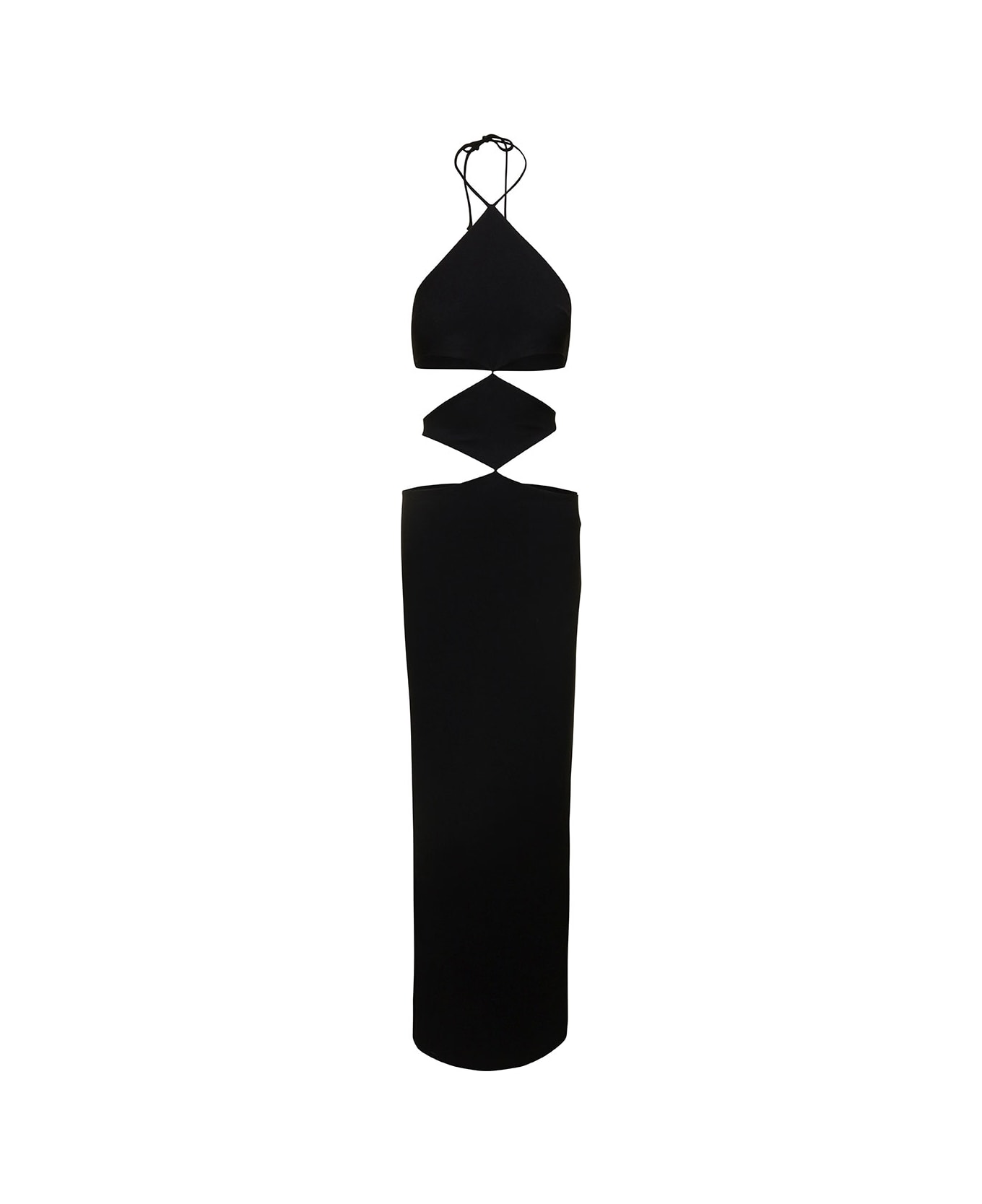 Monot Black Halterneck Diamond Cutout Dress In Tech Fabric Woman - Black