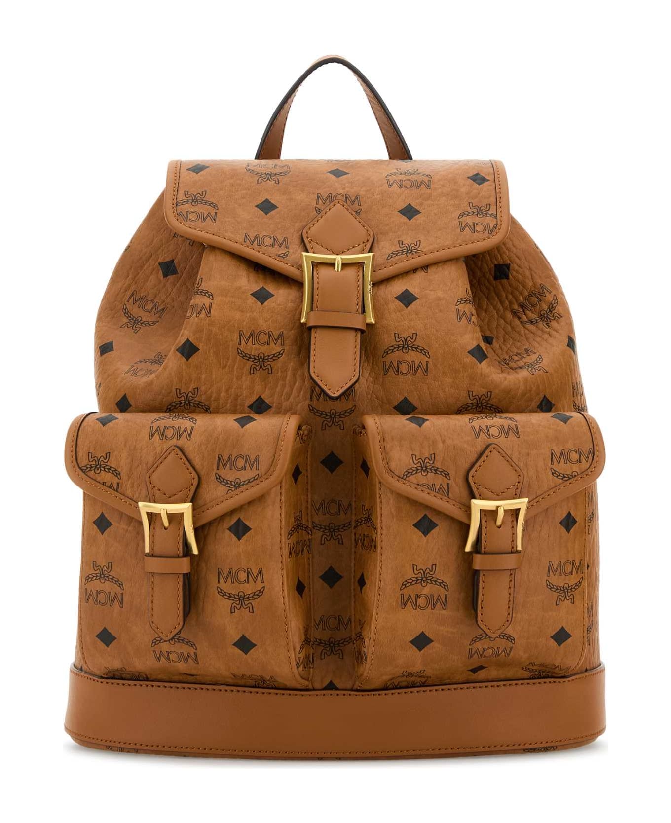 MCM Printed Canvas Backpack - COGNAC