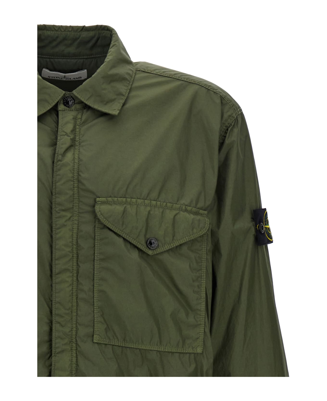 Stone Island 'garment Dyed Crinkle Reps R-ny' Overshirt - Green