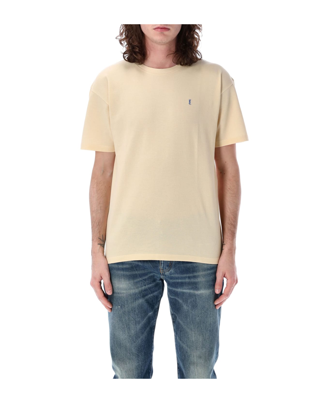 Saint Laurent Piquet T-shirt - JAUNE/BLEU