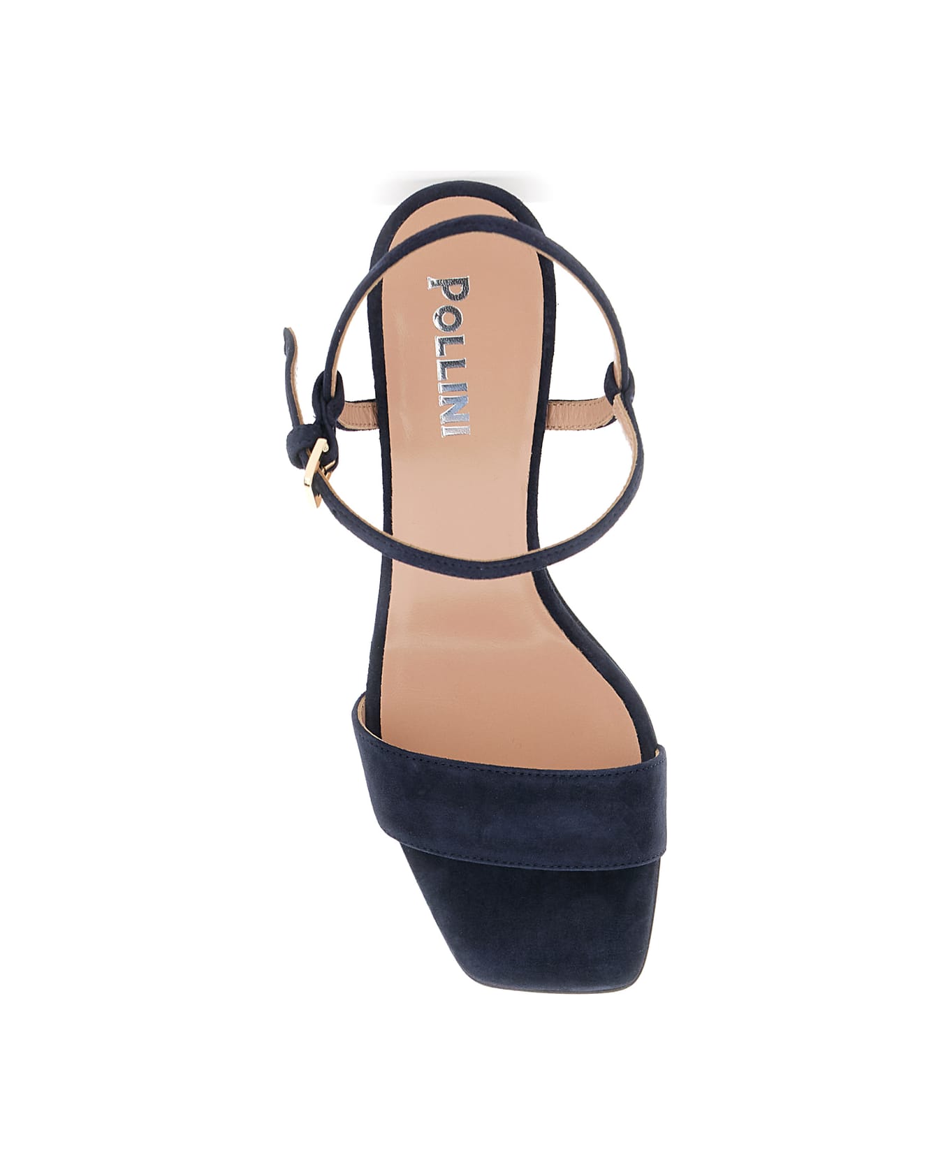 Pollini Blue Sandals With Square Toe And Adjustable Strap In Suede Woman - Blu