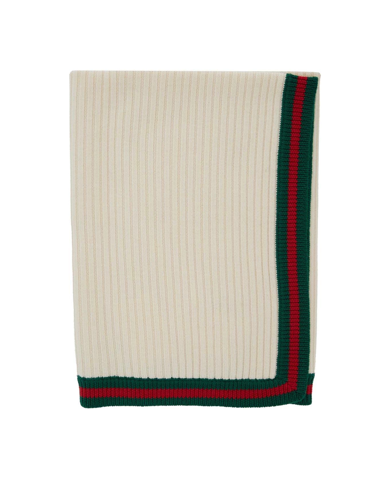 Gucci White Ribbed Blanket With Striped Edge In Wool Kids - White