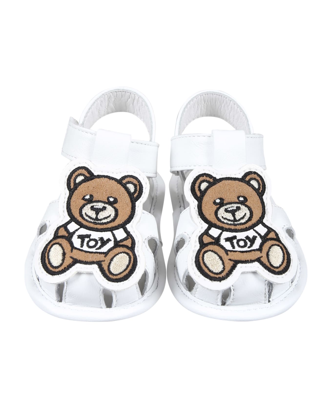 Moschino White Sandals For Babykids With Teddy Bear - White
