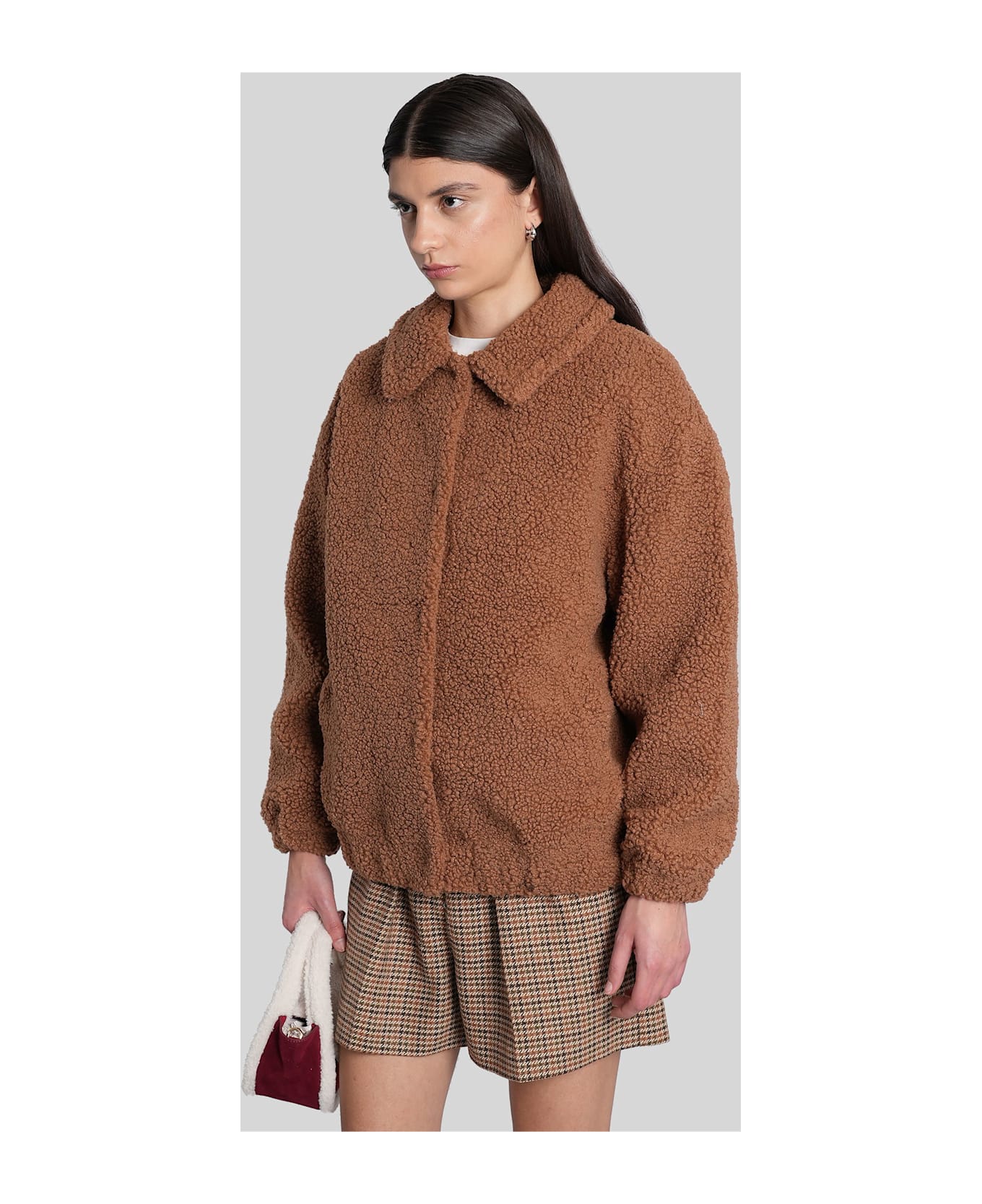 MC2 Saint Barth Jeanne Teddy Bomber Jacket In Brown Polyester - brown