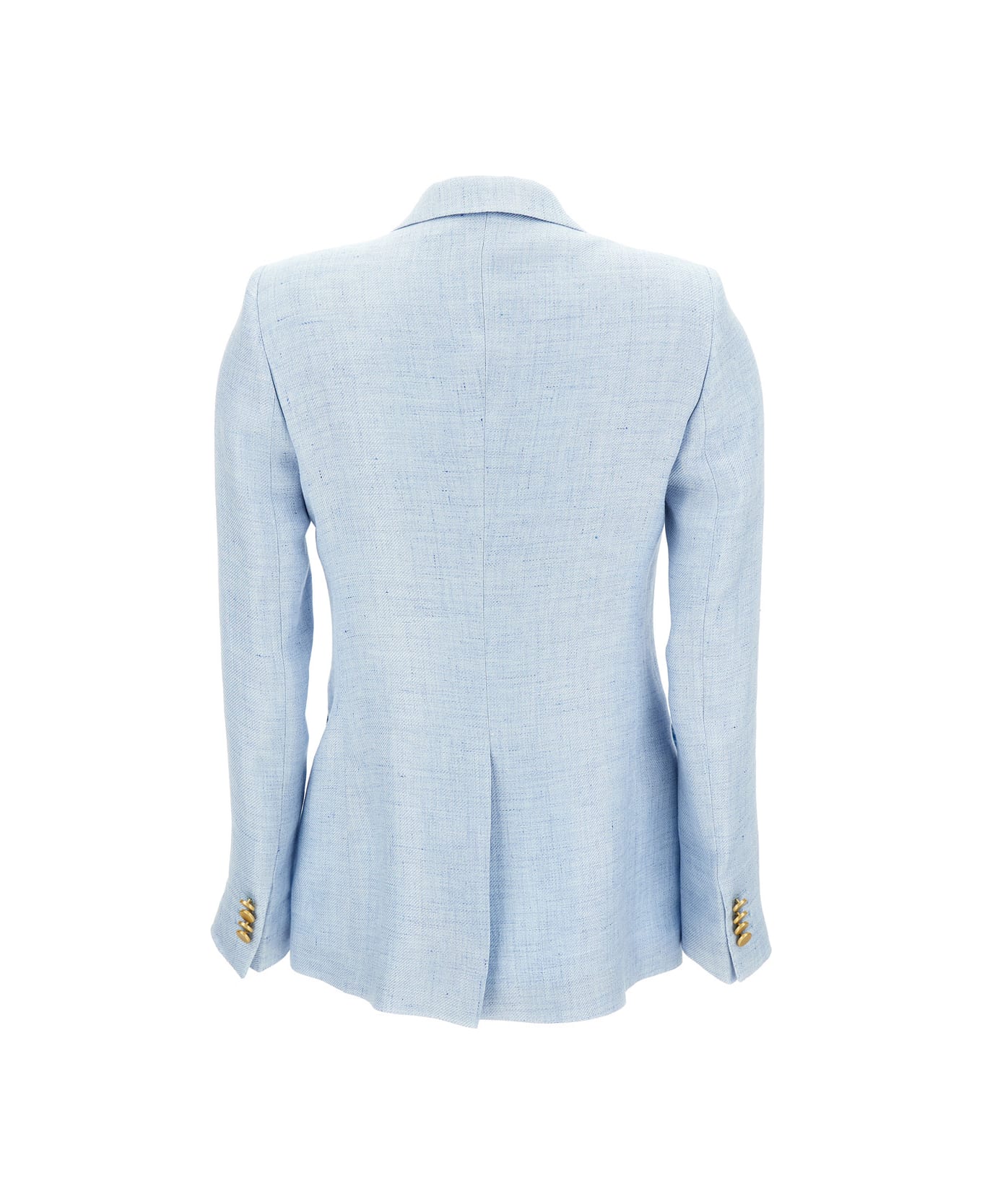 Tagliatore Light Blue Double-breasted Jacket With Golden Buttons In Linen Blend Woman - Light blue