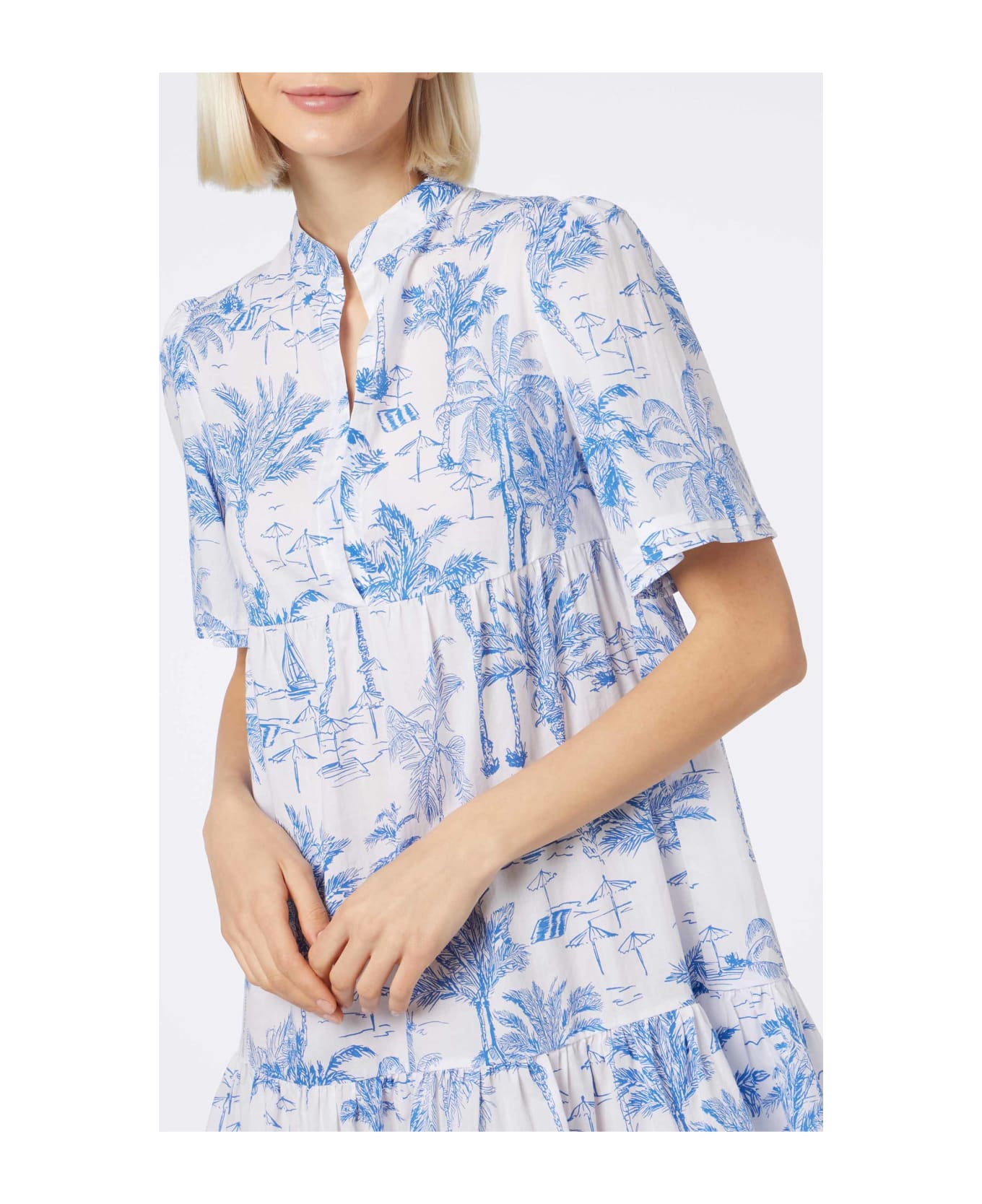 MC2 Saint Barth Woman Cotton Voile Short Dress Siara With Toile De Jouy Print - WHITE