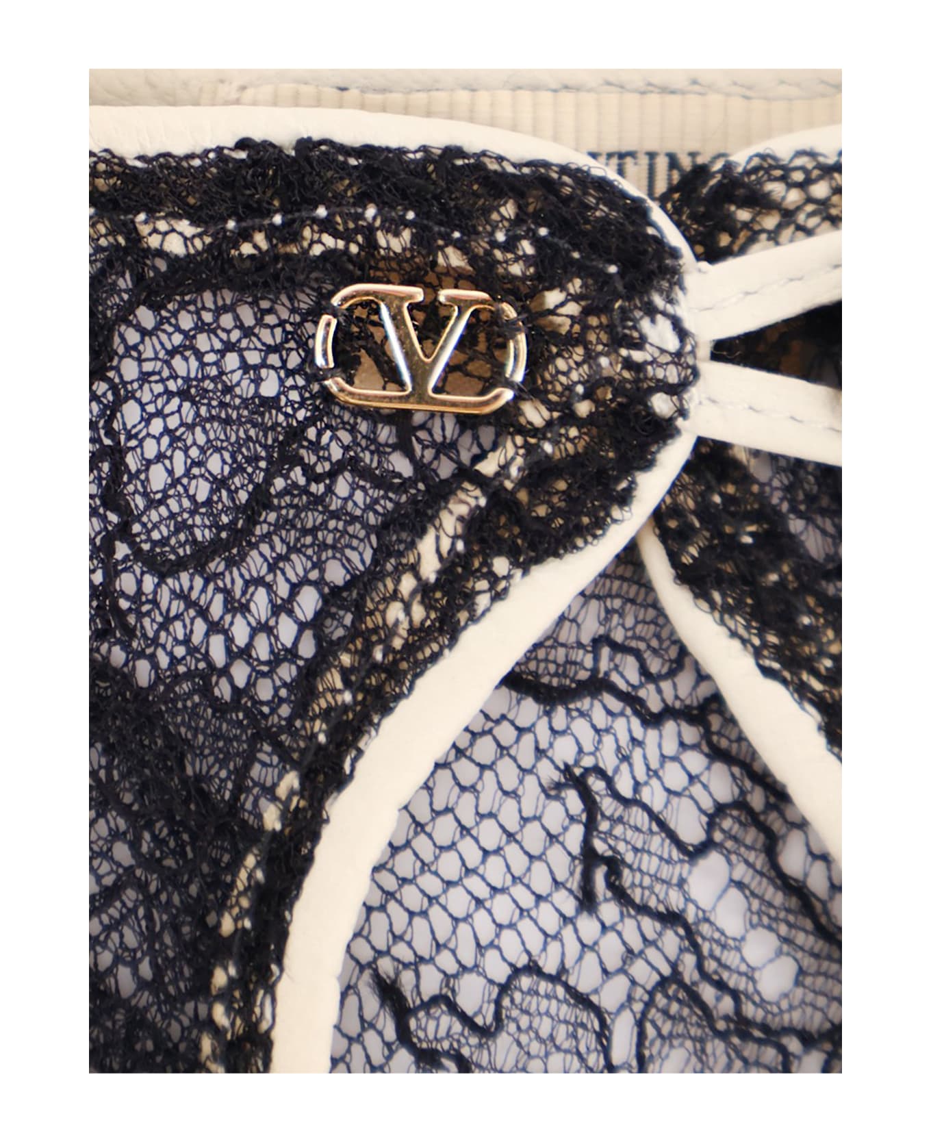 Valentino Garavani Lace Gloves With Leather Profiles - NERO/BURRO/ORO