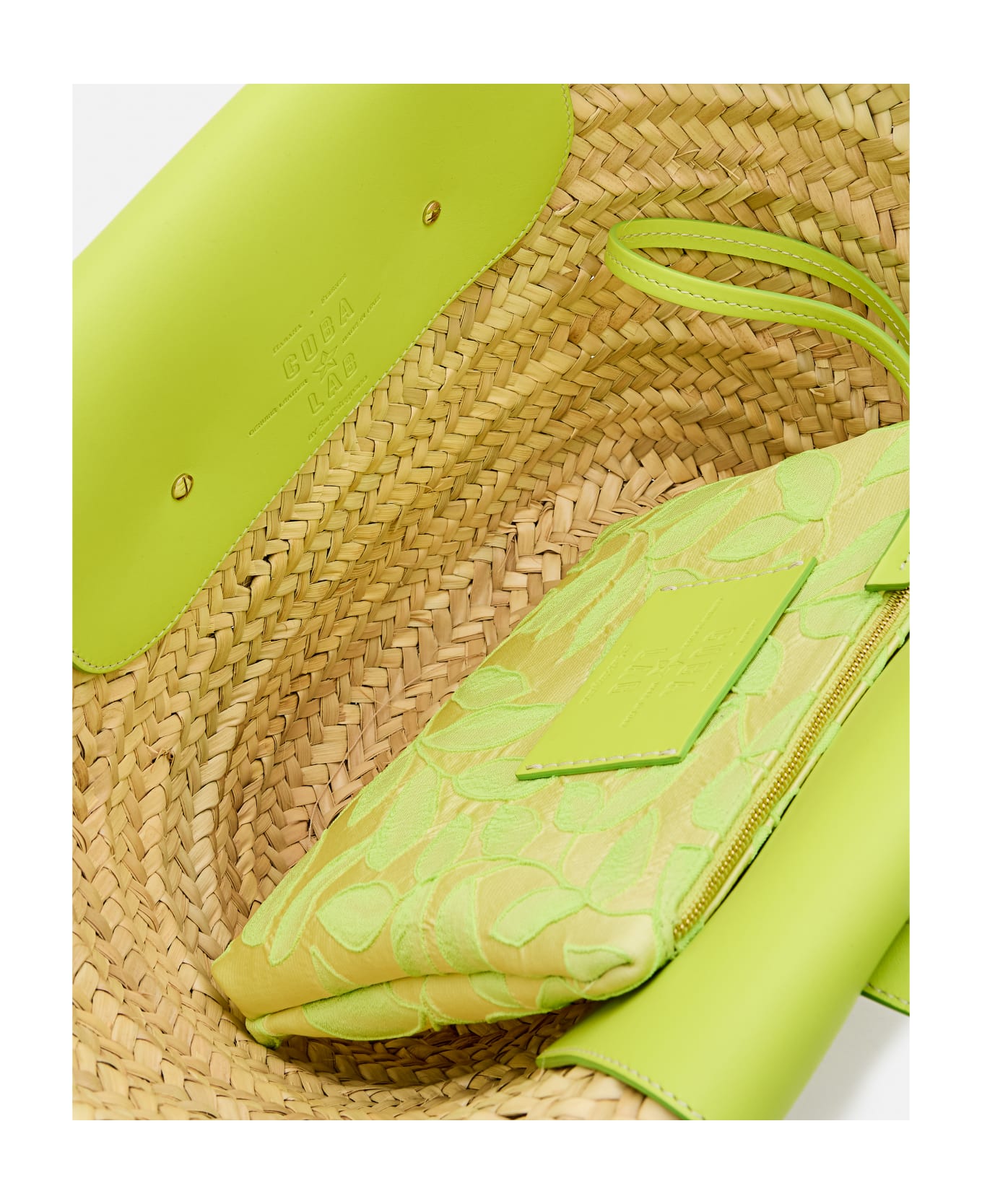 Cuba Lab Tropicana Straw And Leather Tote Bag - Green