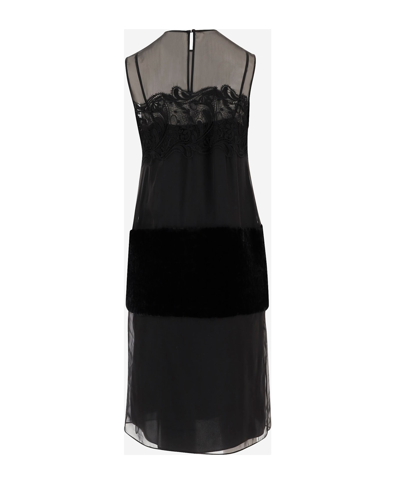 Ferragamo Acetate And Silk Dress With Inlays - Black