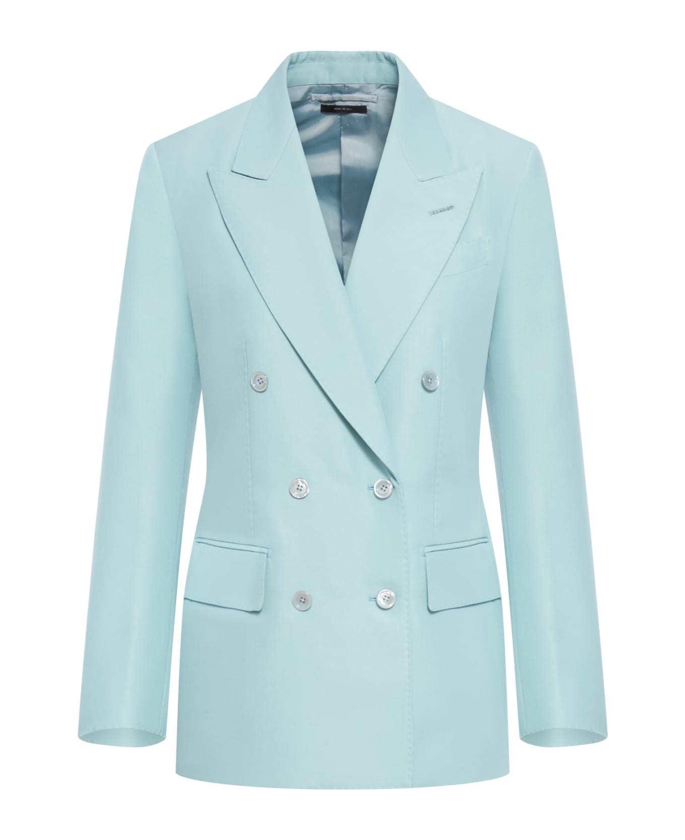 Tom Ford Compact Hopsack Wool Blend Double Breasted Jacket - Light Turquoise
