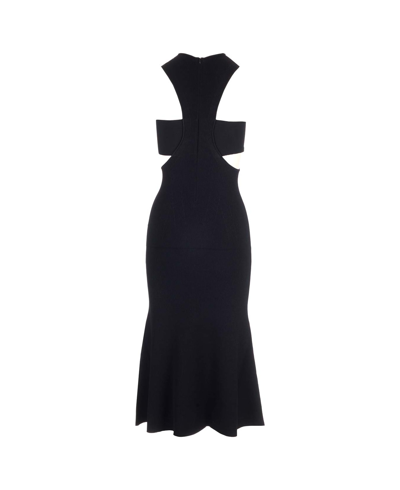 Alexander McQueen Dress With Harness And Cut-out In Black Ribbed Knit - Black