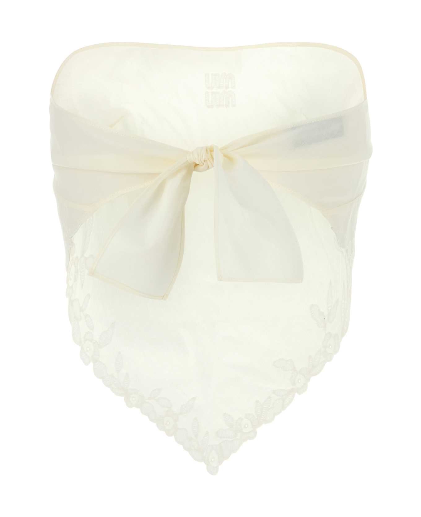 Miu Miu White Linen Blend Top - AVORIO