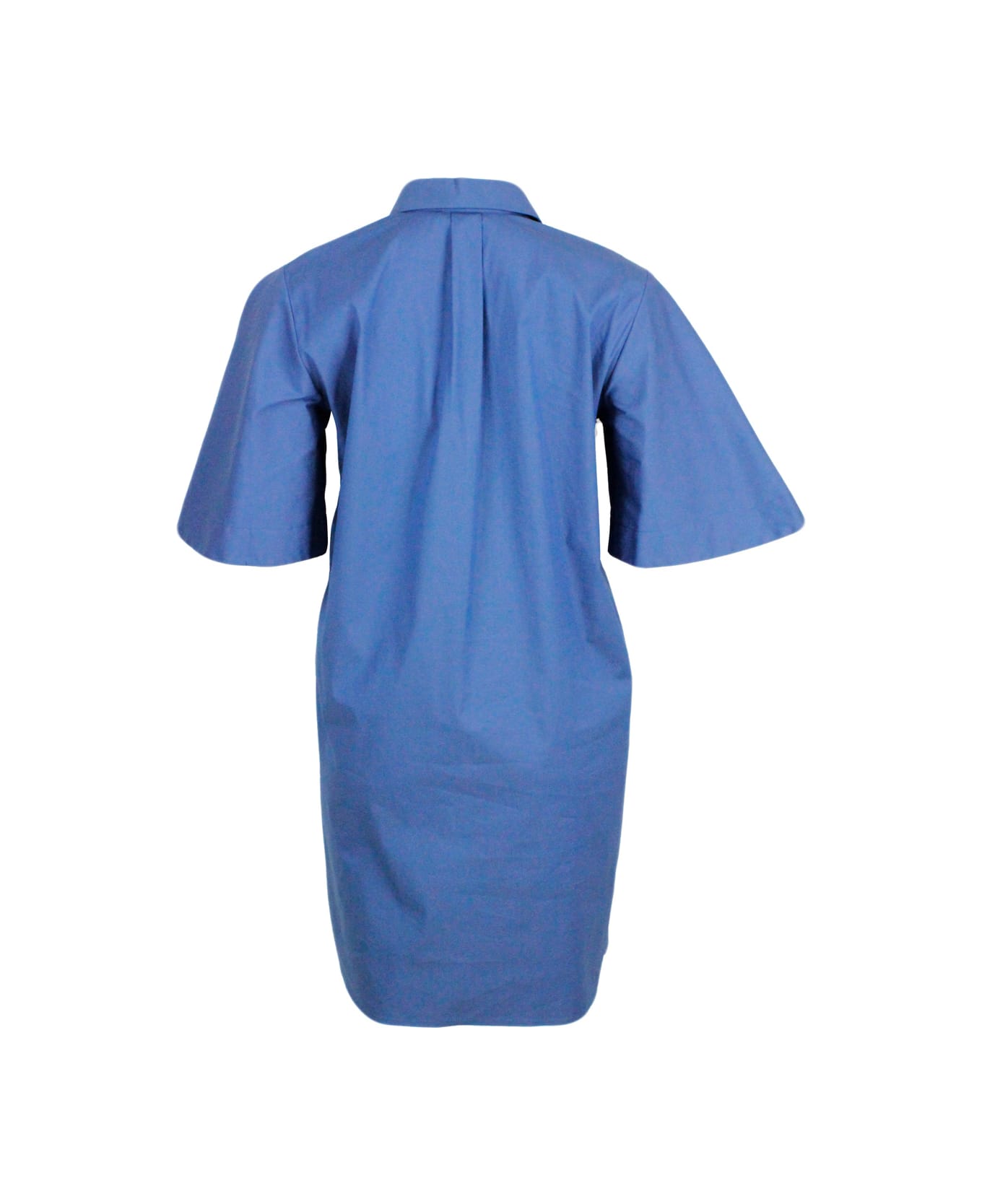 Barba Napoli Short 3/4 Sleeve Dress In Stretch Cotton With Concealed Button Placket - Blu light ワンピース＆ドレス