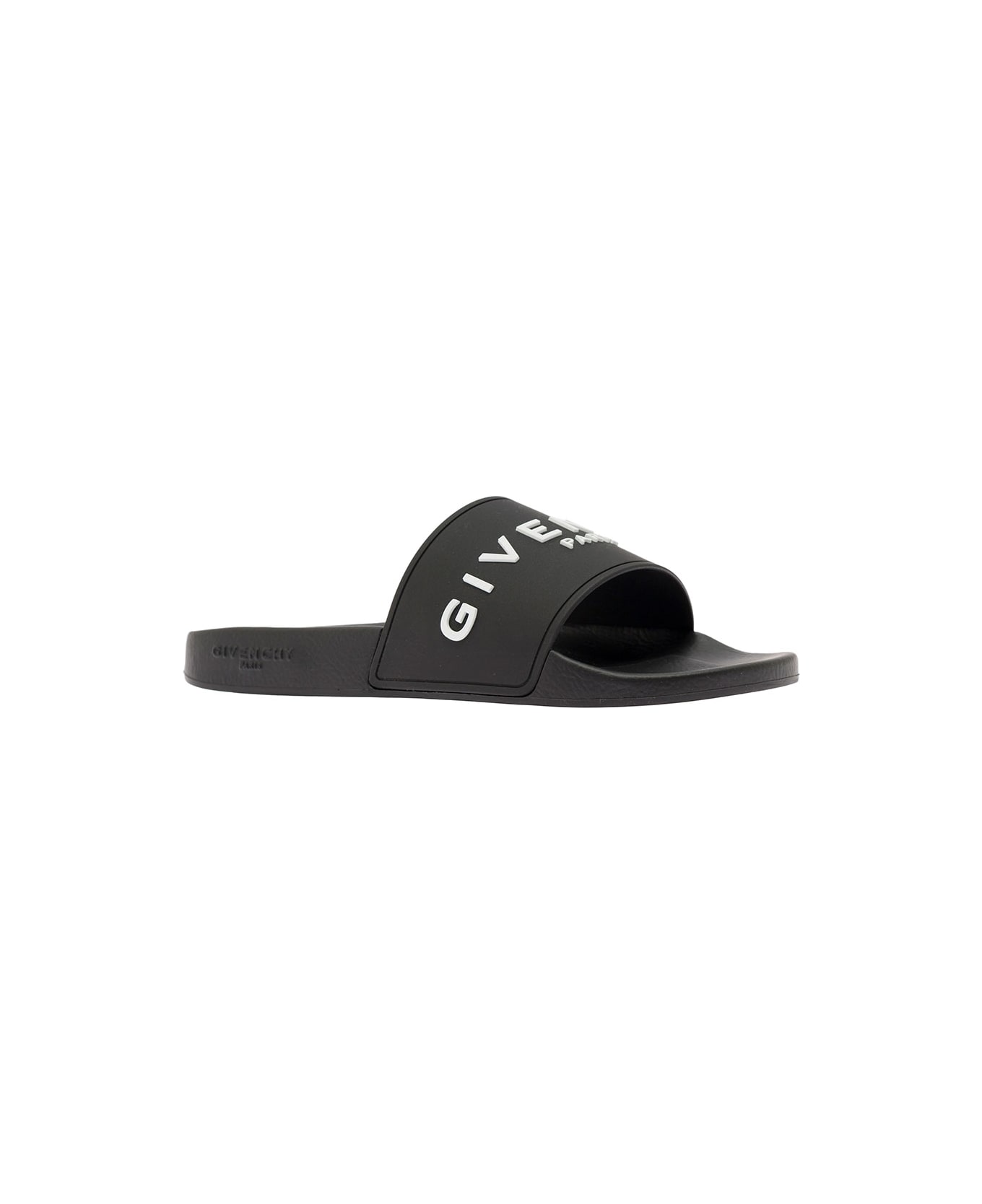 Givenchy Black Flat Slides With Logo In Polyurethane Man - Black
