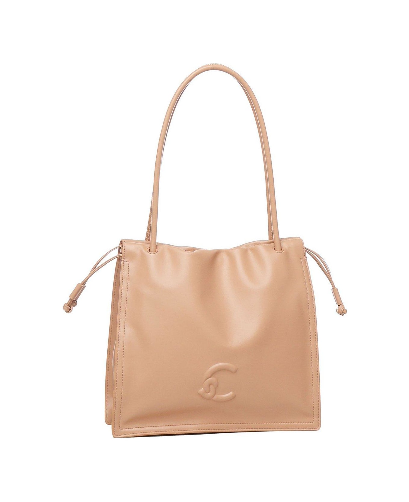 Coccinelle Logo Embossed Drawstring Tote Bag - Beige