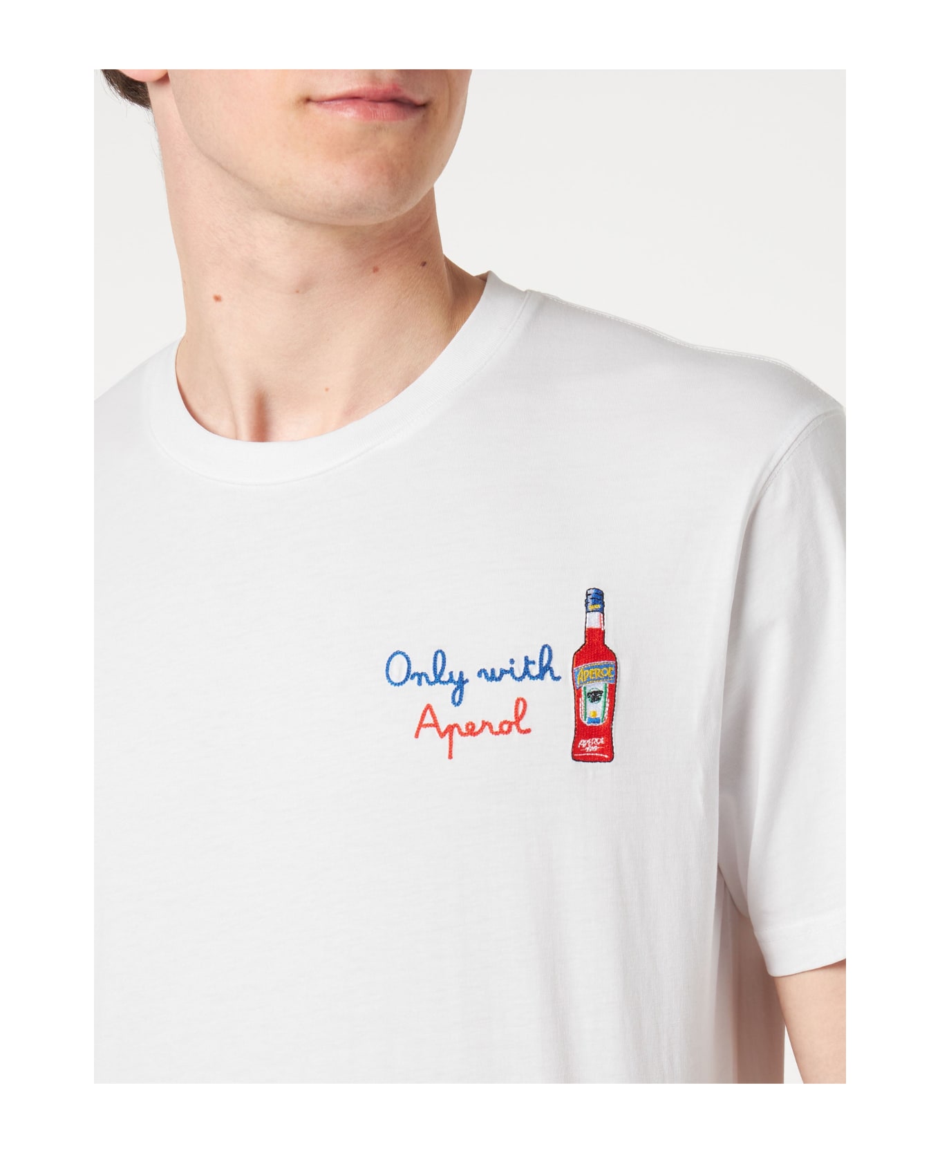 MC2 Saint Barth Man T-shirt With Only With Aperol Front Embroidery | Aperol Special Edition - WHITE