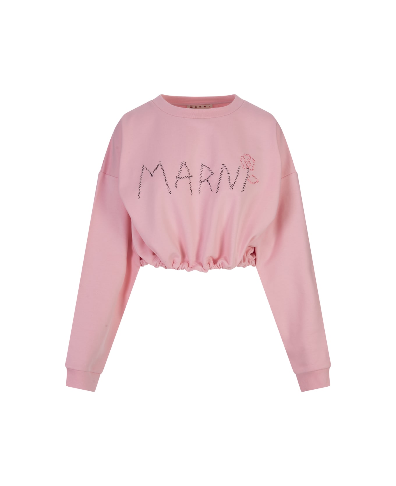 Marni Pink Crop Sweatshirt With Logo - Pink ニットウェア
