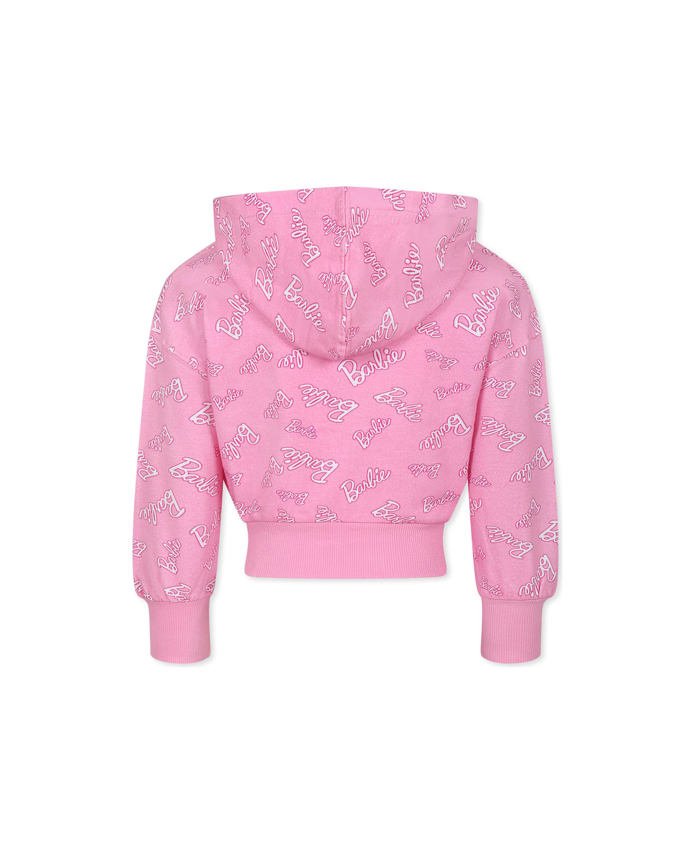 Monnalisa Pink Crop Sweatshirt For Girl With Barbie Printed - Pink