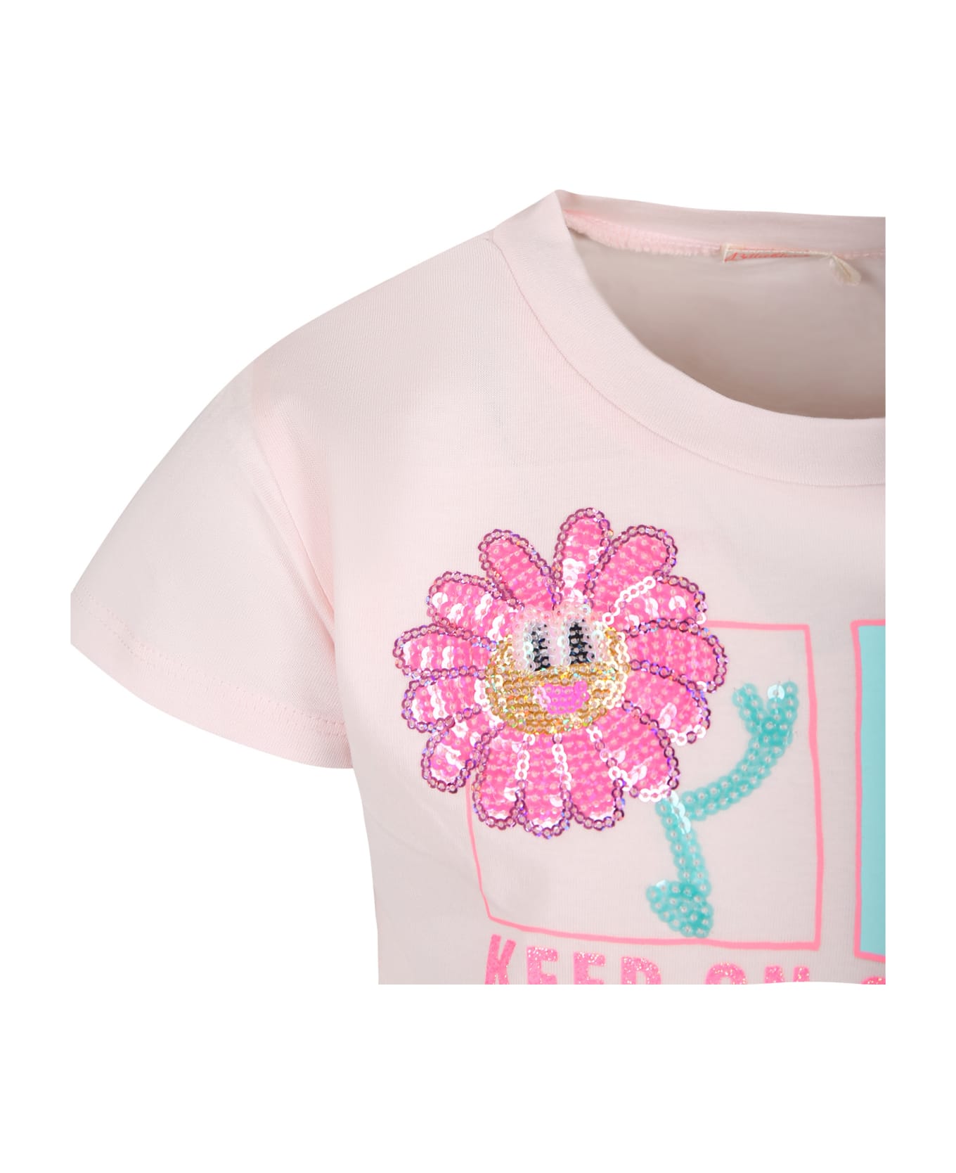 Billieblush Pink T-shirt For Girl With Multicolor Print - Pink