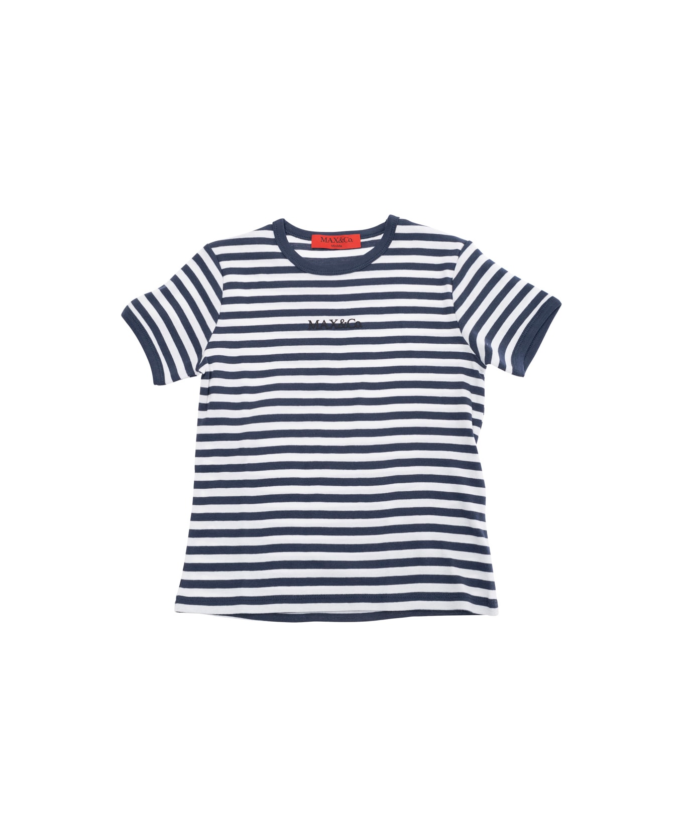 Max&Co. Blue T-shirt With Logo Lettering On The Front And All-over Striped Motif In Cotton Girl - Blu