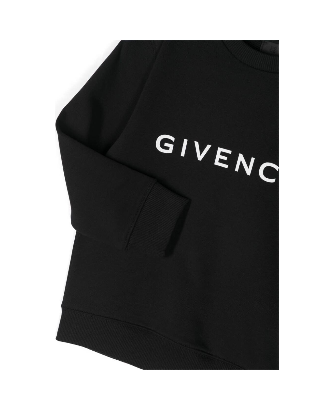 Givenchy Black Crewneck Sweatshirt With Contrasting Logo Lettering In Cotton Boy - Black