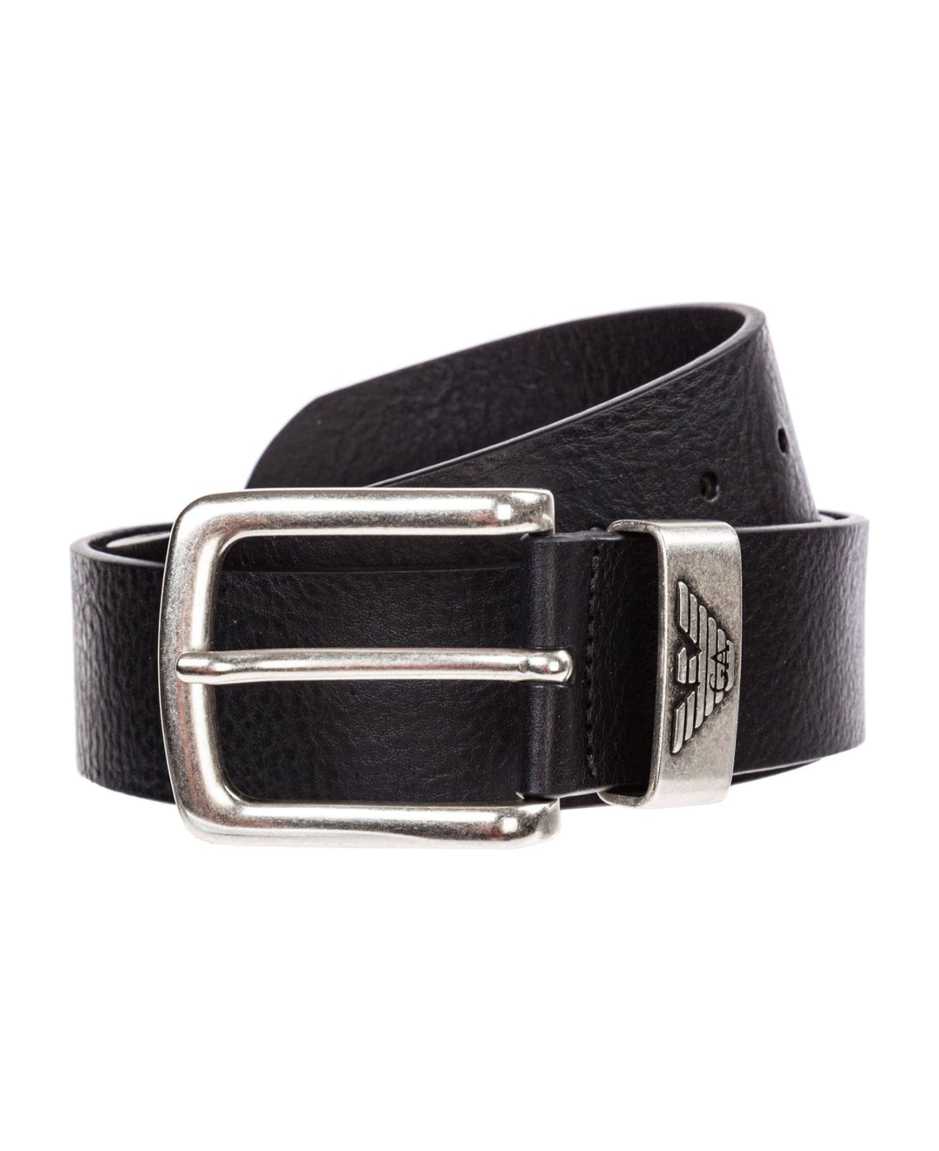 Emporio Armani Logo Engraved Buckle Belt - Black ベルト