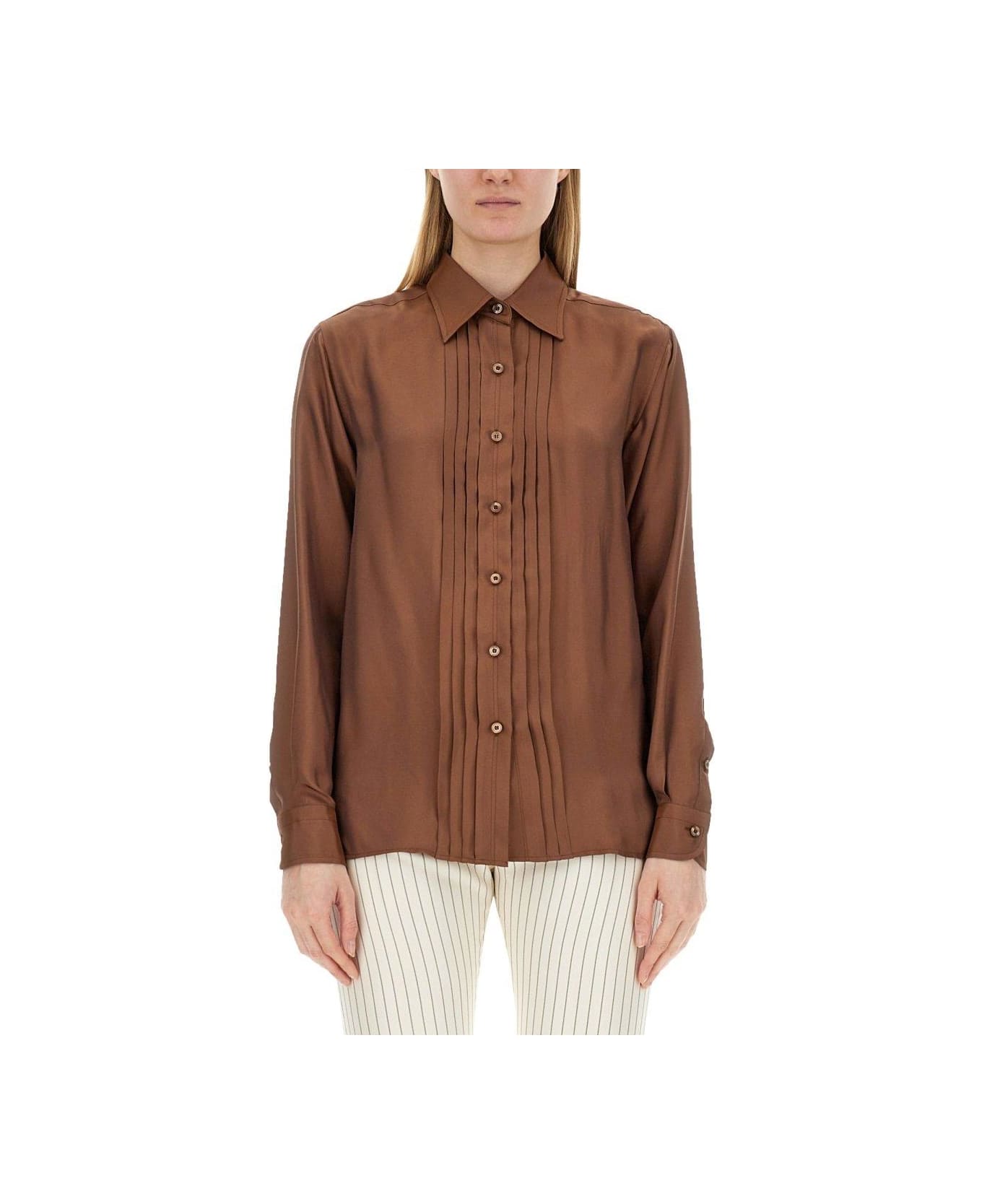 Tom Ford Pleated Longsleeved Shirt - BROWN