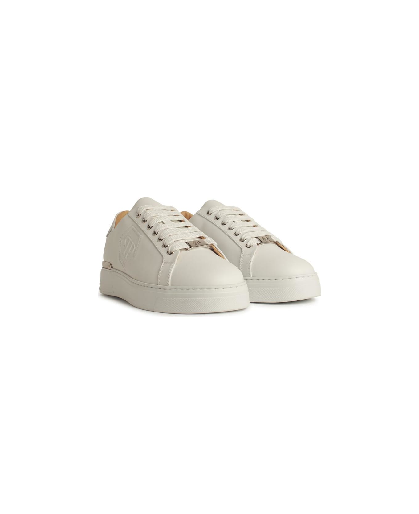 Philipp Plein 
hexagon
 White Leather Sneakers - White
